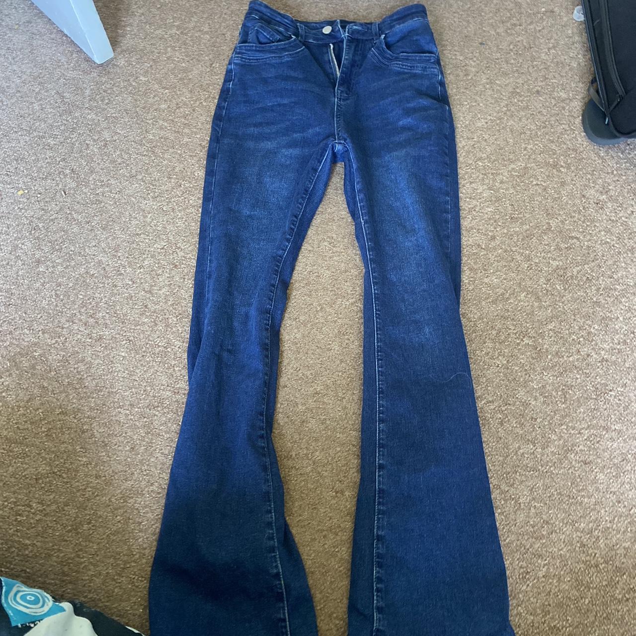 blue flare denim jeans worn twoce - Depop