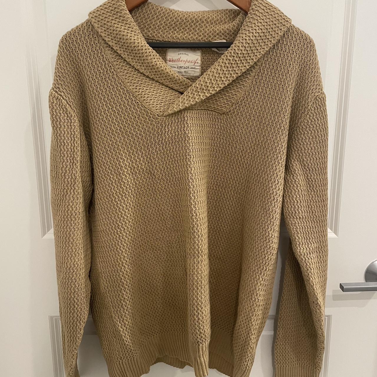 Weatherproof Men's Khaki and Cream Jumper | Depop