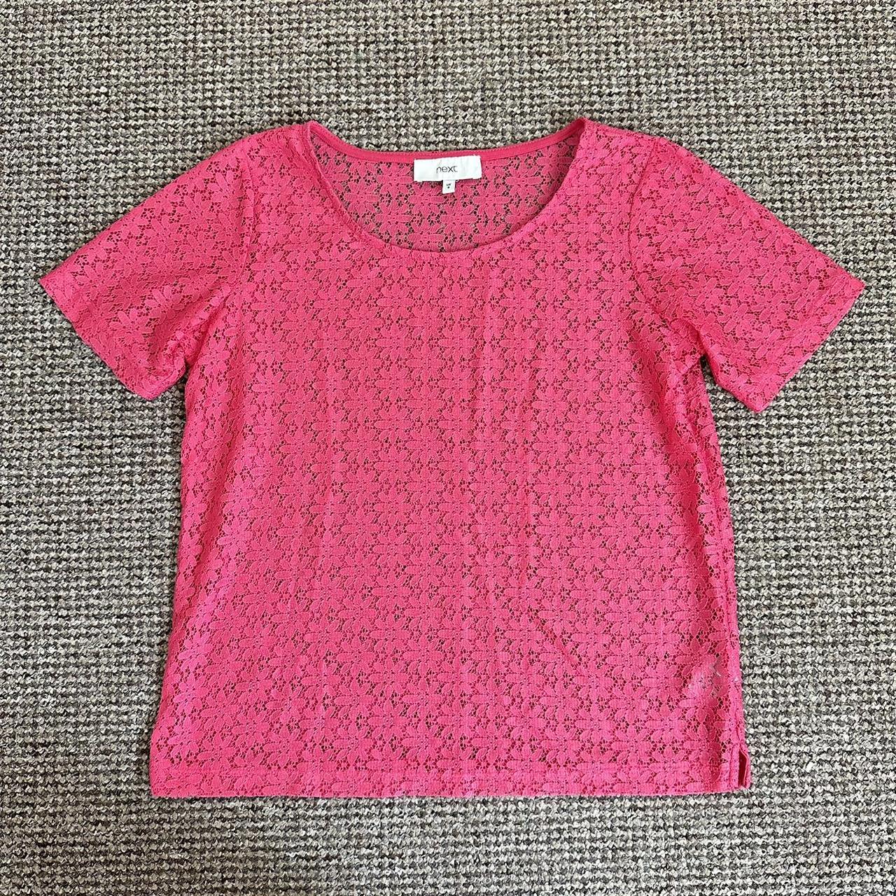 Size 8 Pink Lace Flower T-Shirt from Next - Short... - Depop