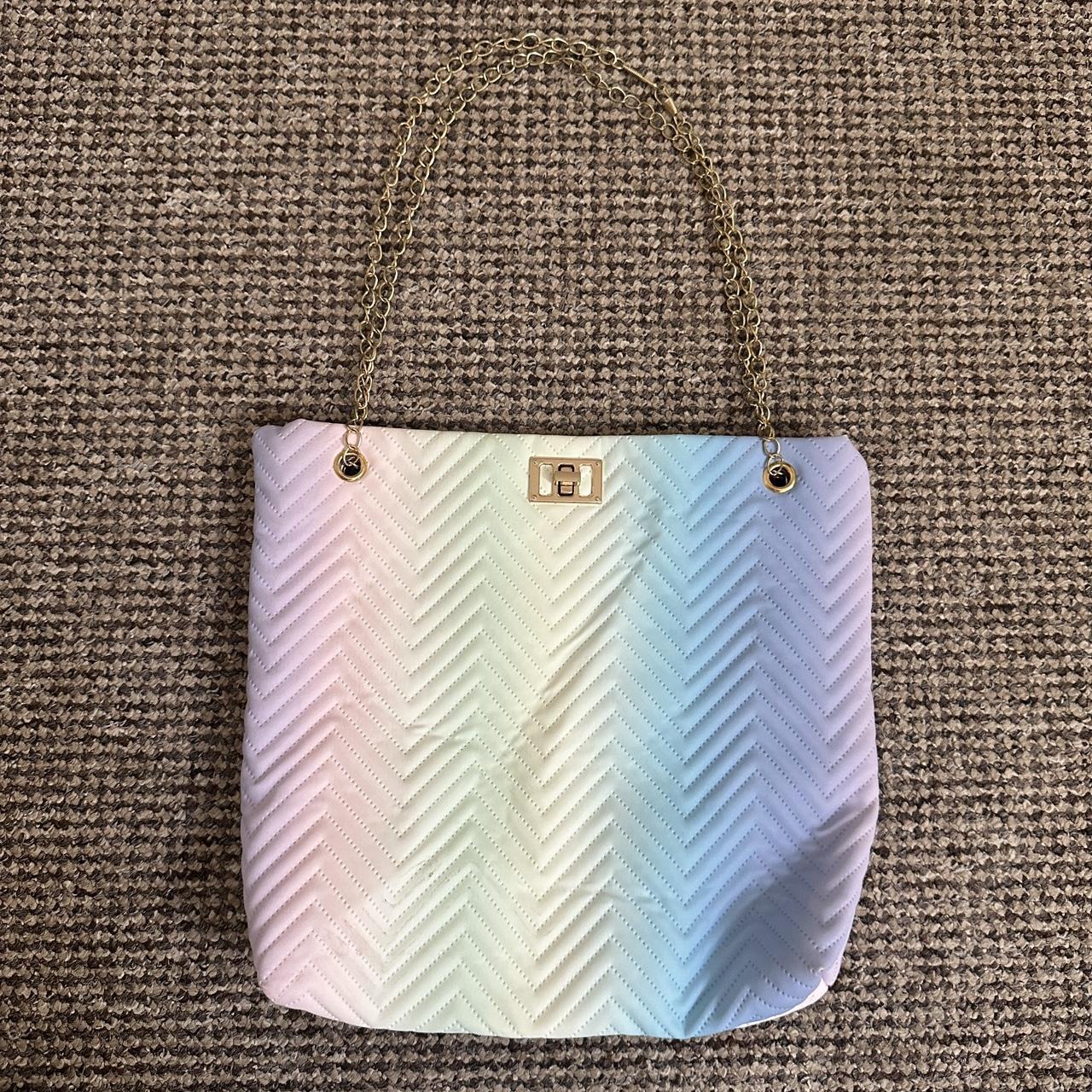 Pastel Rainbow Bag - Colourful gold chain handle and... - Depop