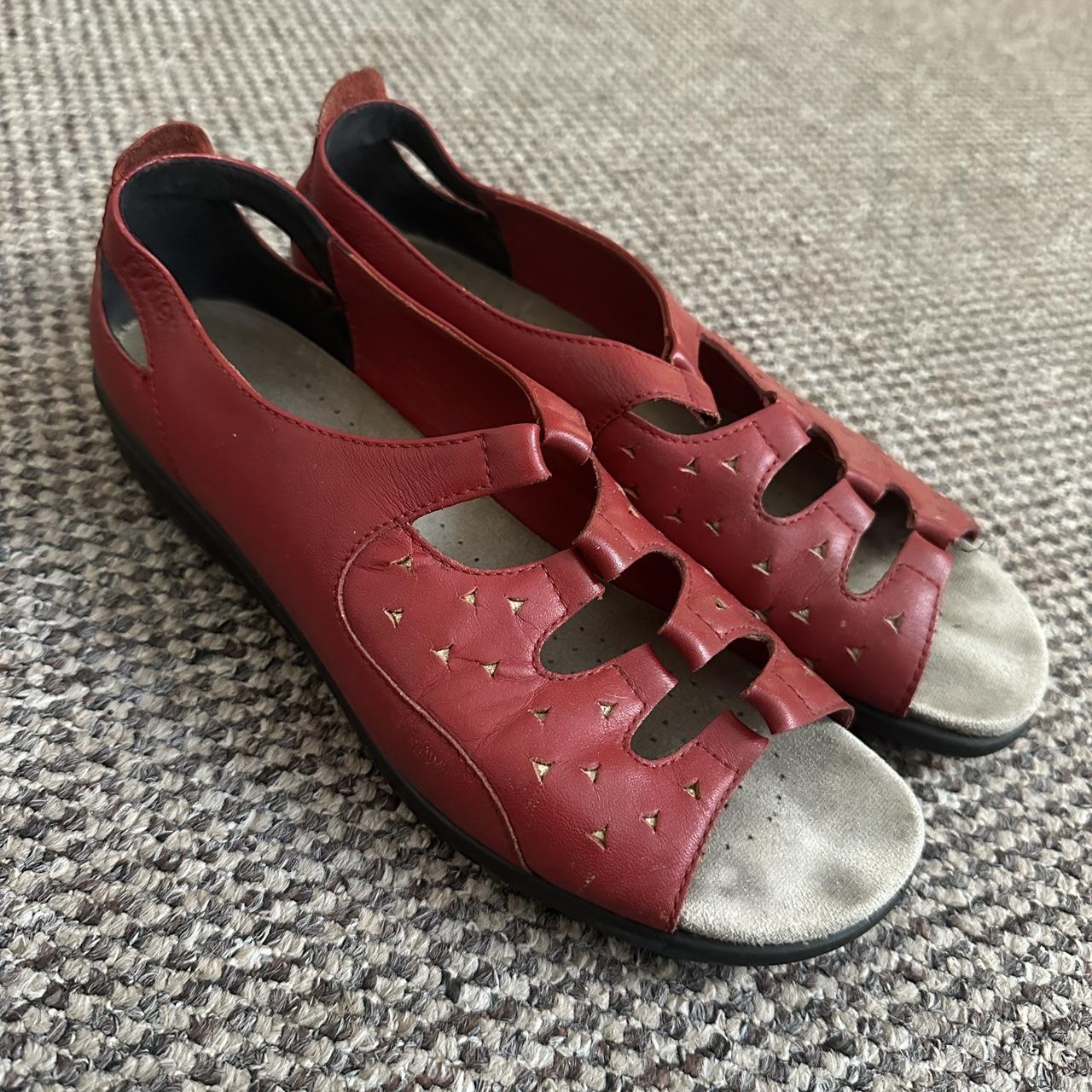 Size 6.5 Red Leather Open Toe Shoes no laces Depop