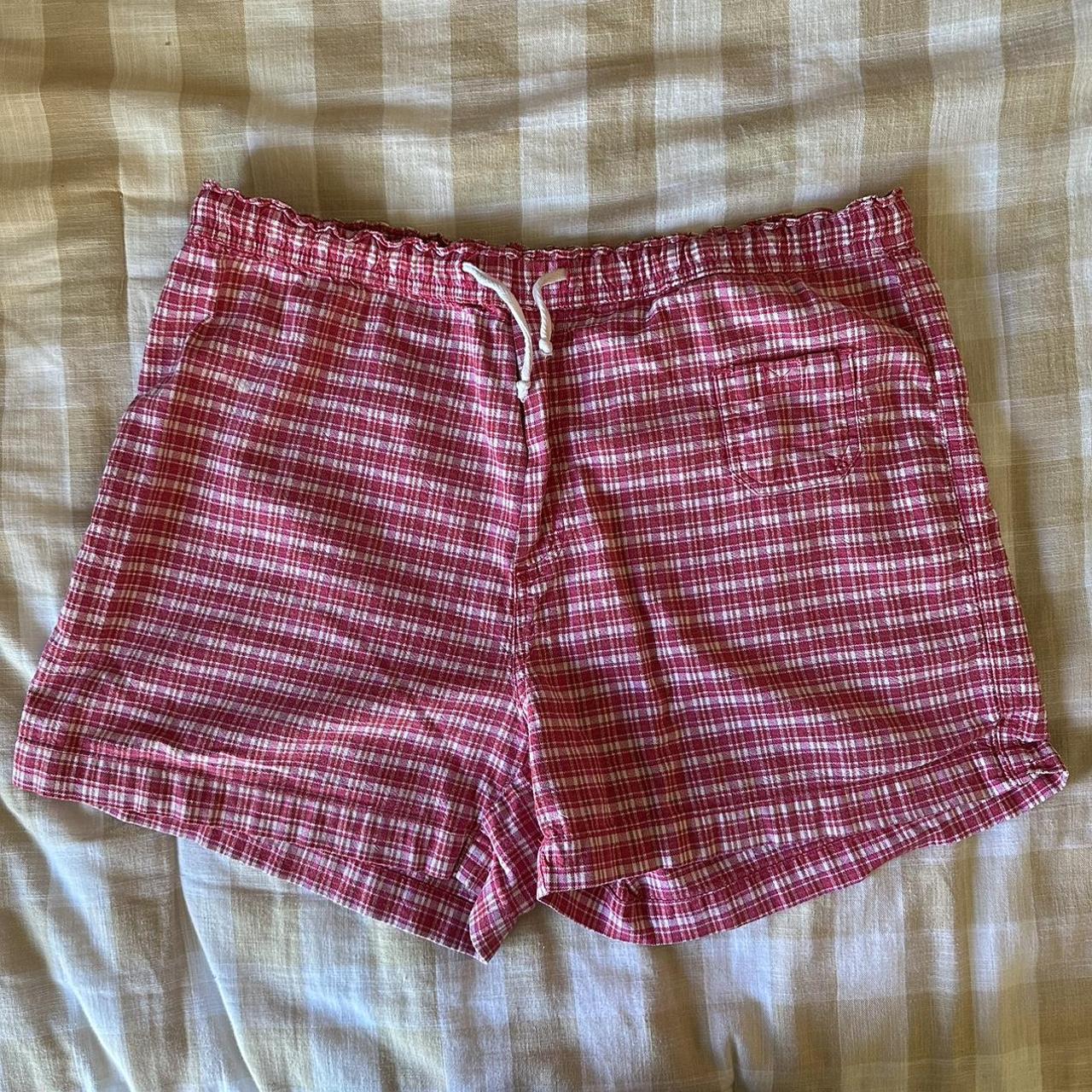 Vintage 90s pink plaid drawstring shorts -please no... - Depop