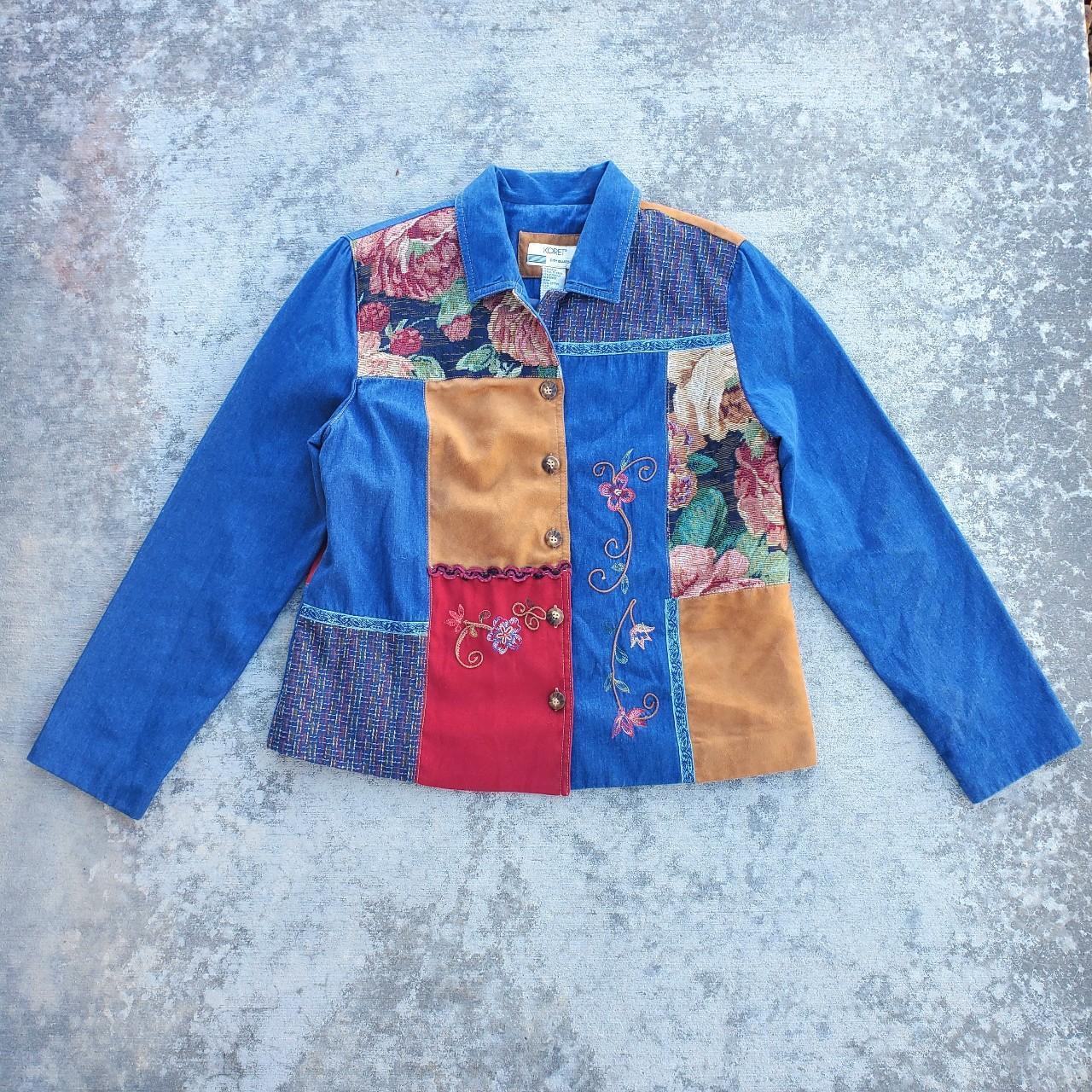 koret-women-s-blue-and-tan-jacket-depop