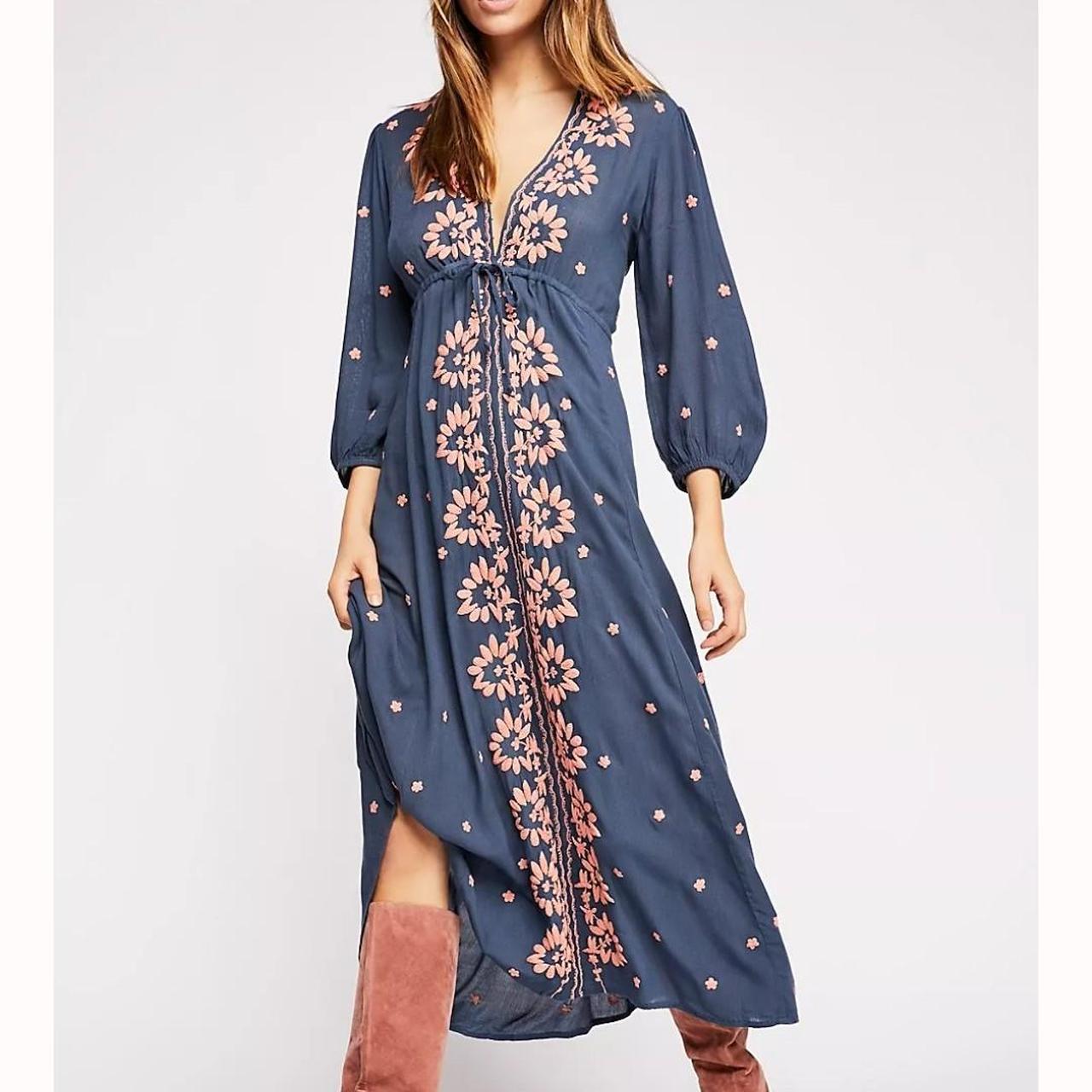 NWT retailer FREE PEOPLE Embroidered Fable Midi Dress