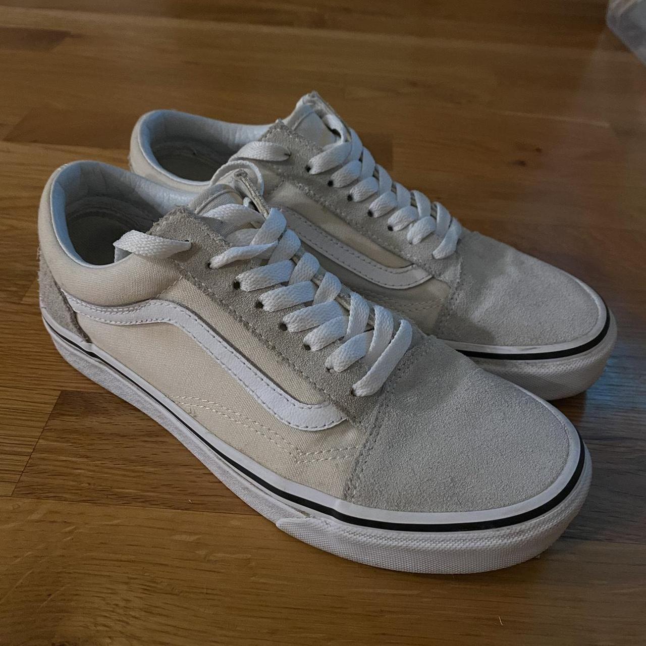 Beige and Mint Suede and Canvas Old Skool Vans. Depop