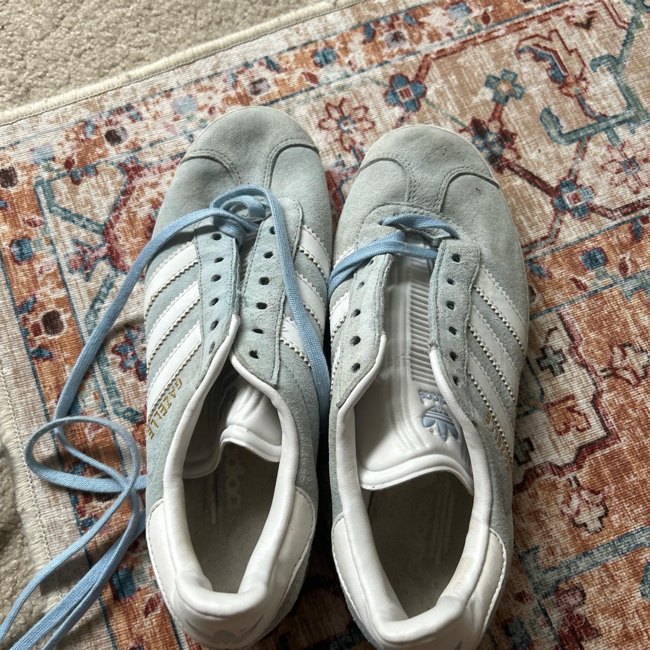 Light blue adidas gazelles. Size UK 4 adidas... Depop