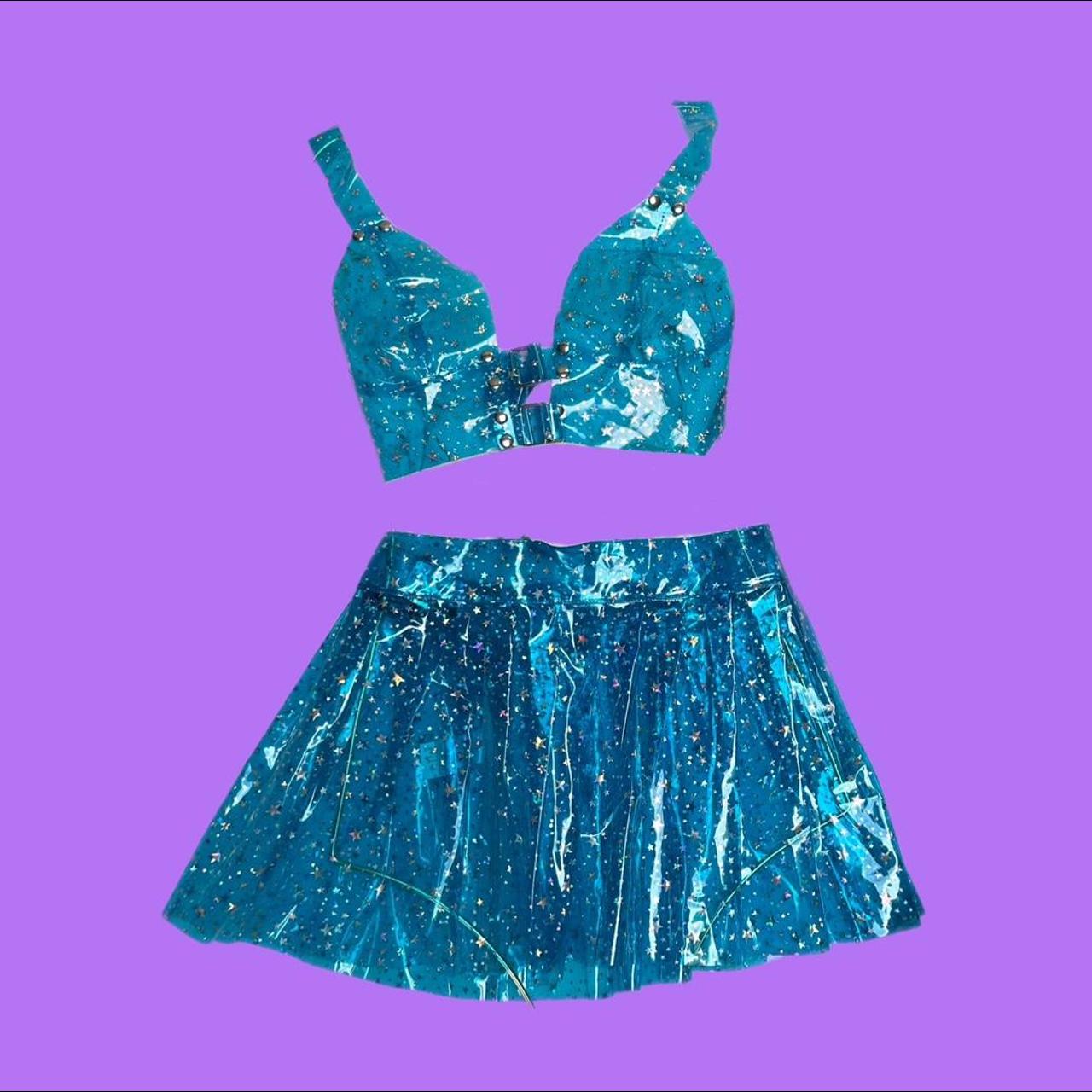 Blue vinyl clearance skirt set