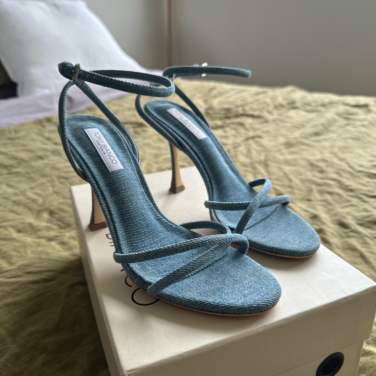 Tony Bianco Laguna Washed Denim Heel size 7 (UK 5) -... - Depop