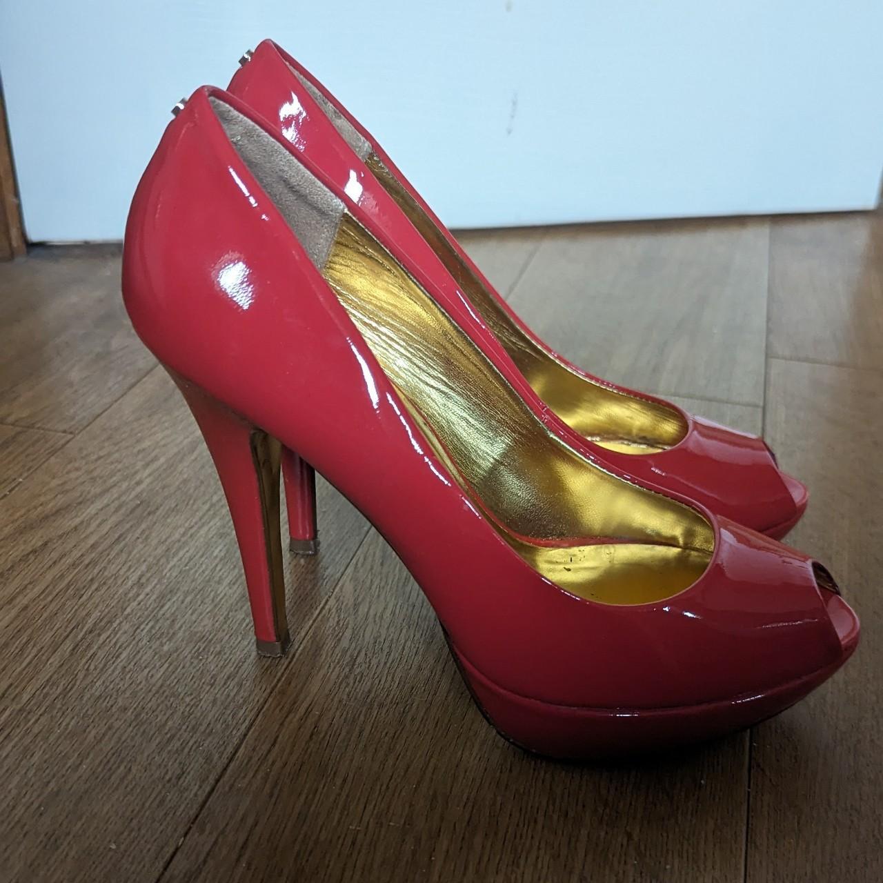 Ted Baker patent leather high heels in coral colour,... - Depop