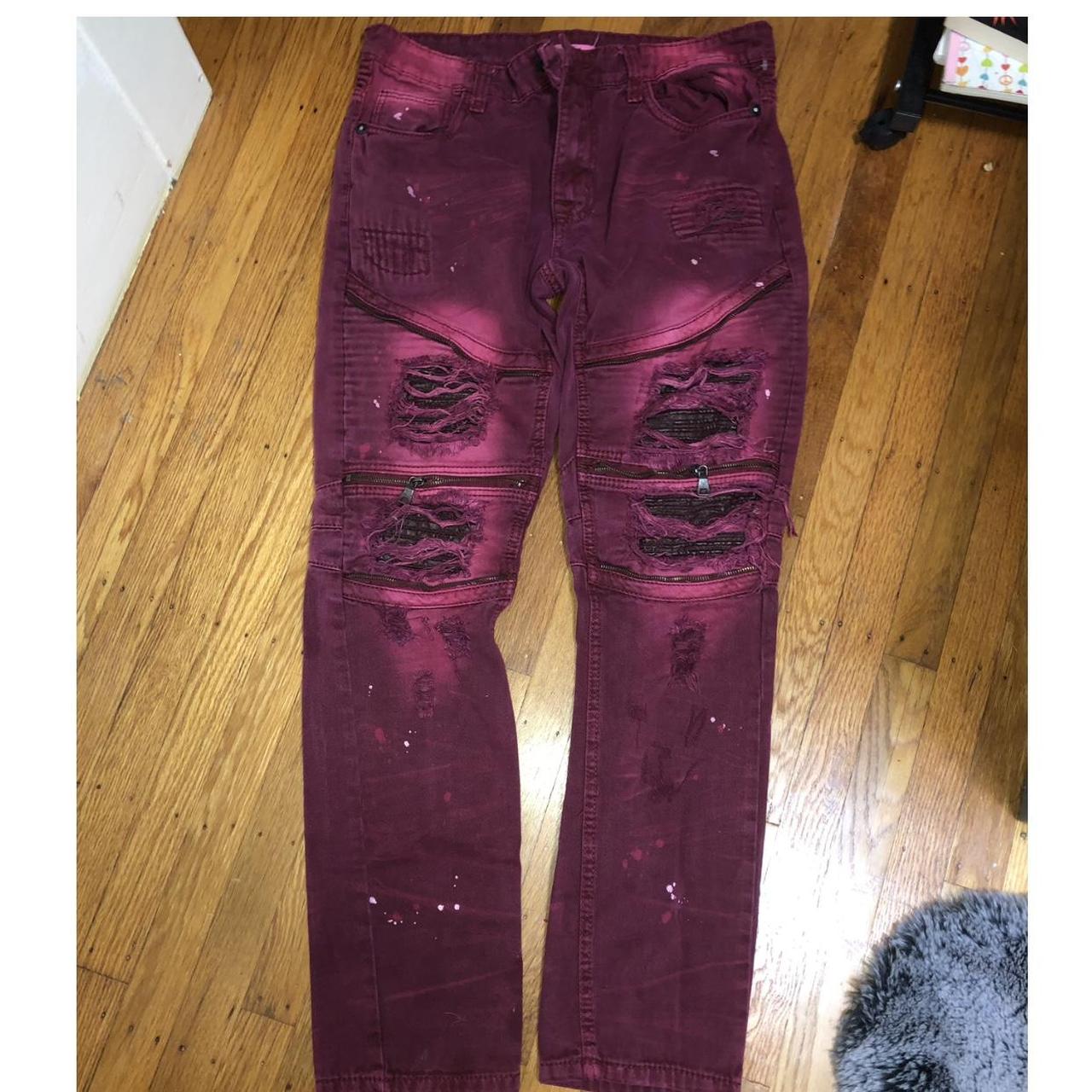 Ripped store burgundy jeans