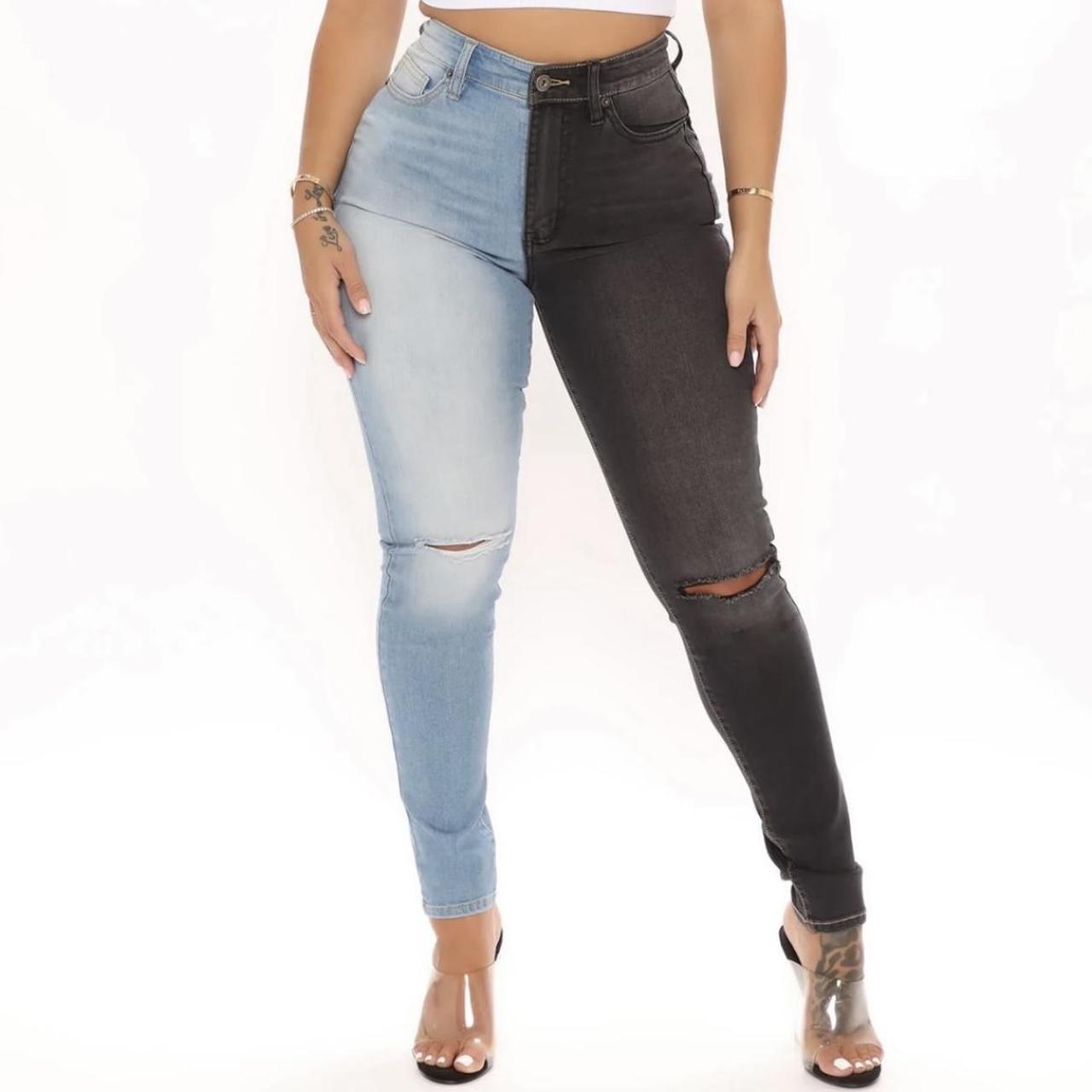 Fashion Nova Women's Blue and Black Jeans Depop