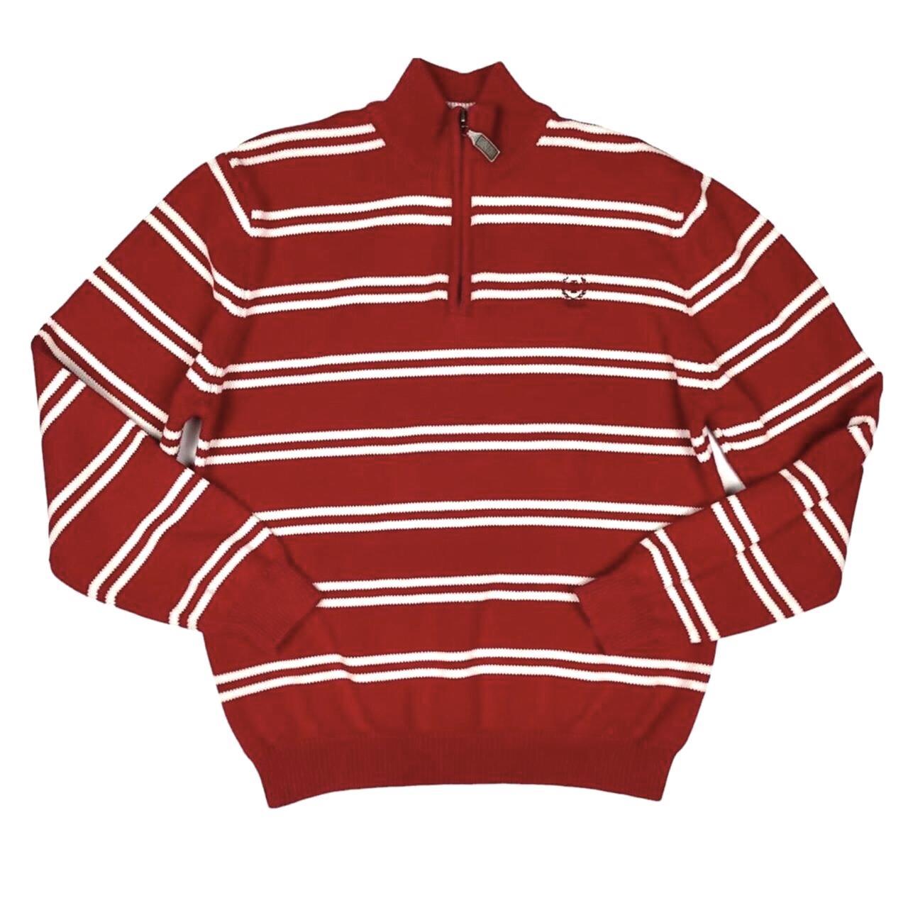 Red White IZOD Striped Half Zip Sweater Size Depop