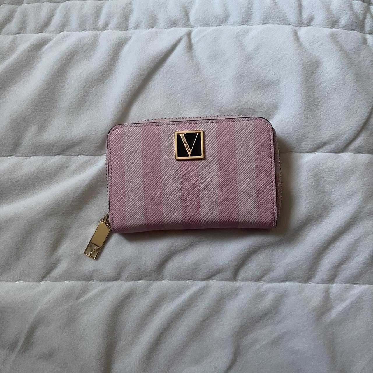 victorias secret pink striped wallet - used but no... - Depop