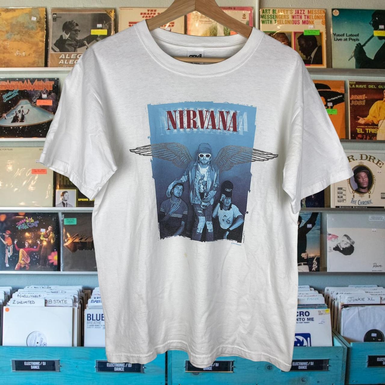 Y2K 2004 Nirvana Angel Band T Shirt On an Anvil Blue | Depop