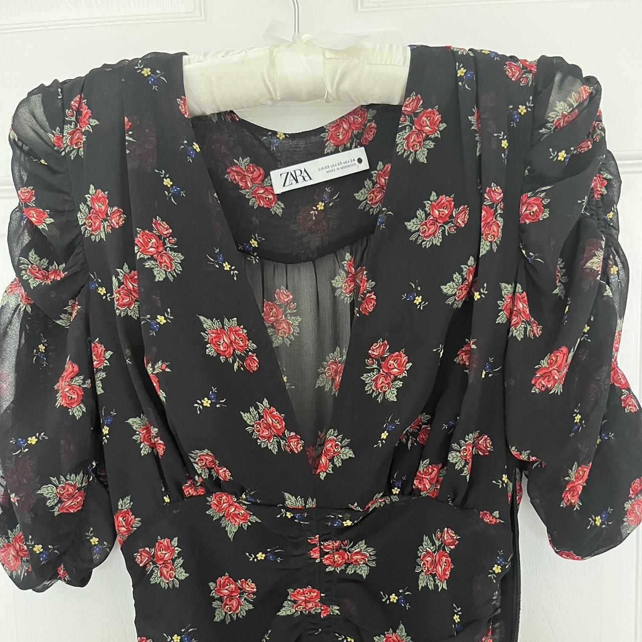 Zara red and black hotsell floral dress