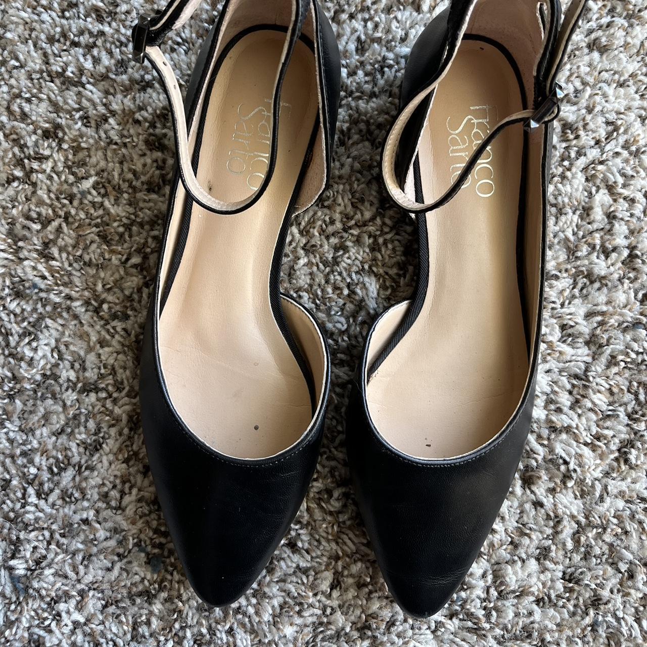 Black Flats, Pointed Toe Franco Sarto Leather Upper - Depop