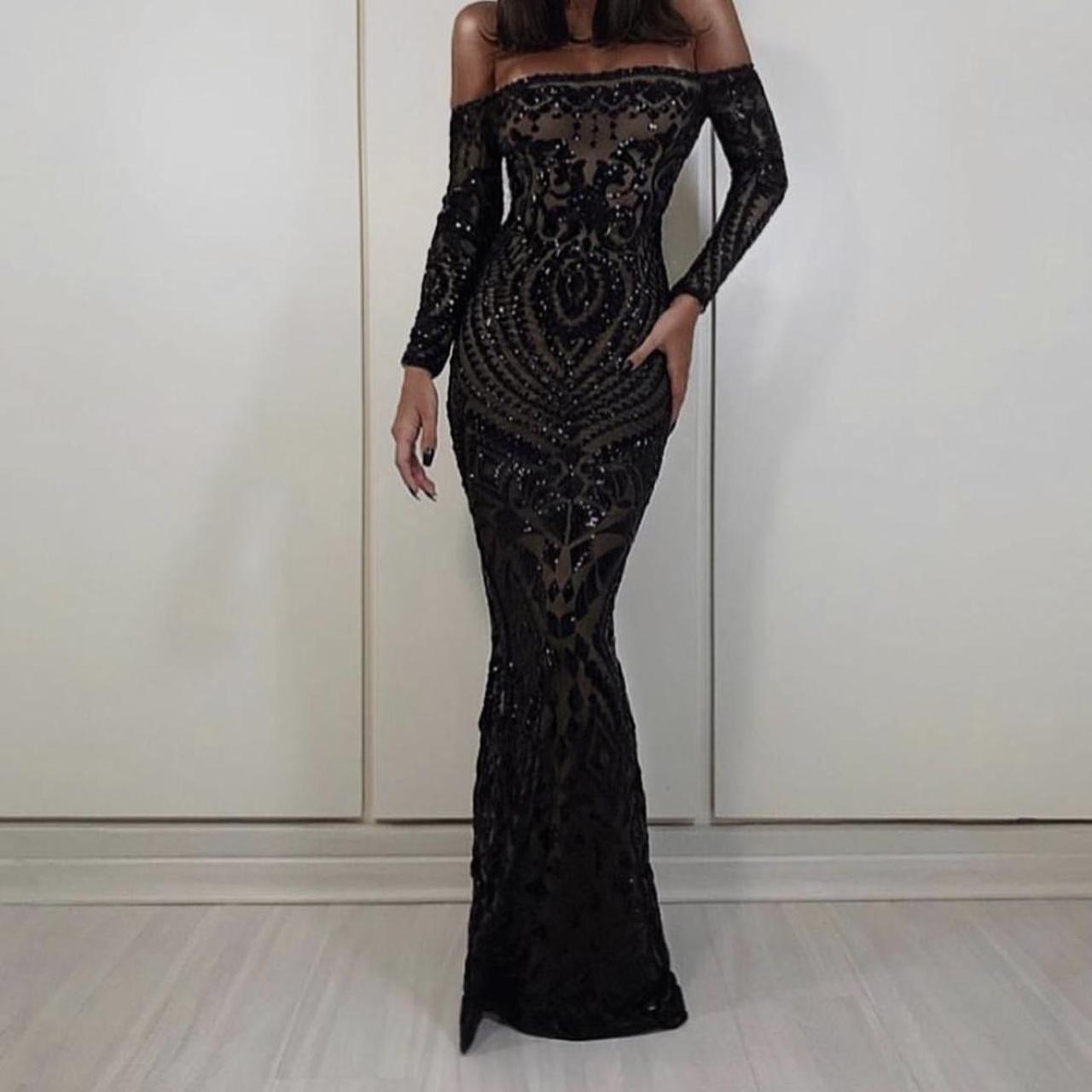 Nadine Merabi Women's Black and Tan Dress | Depop