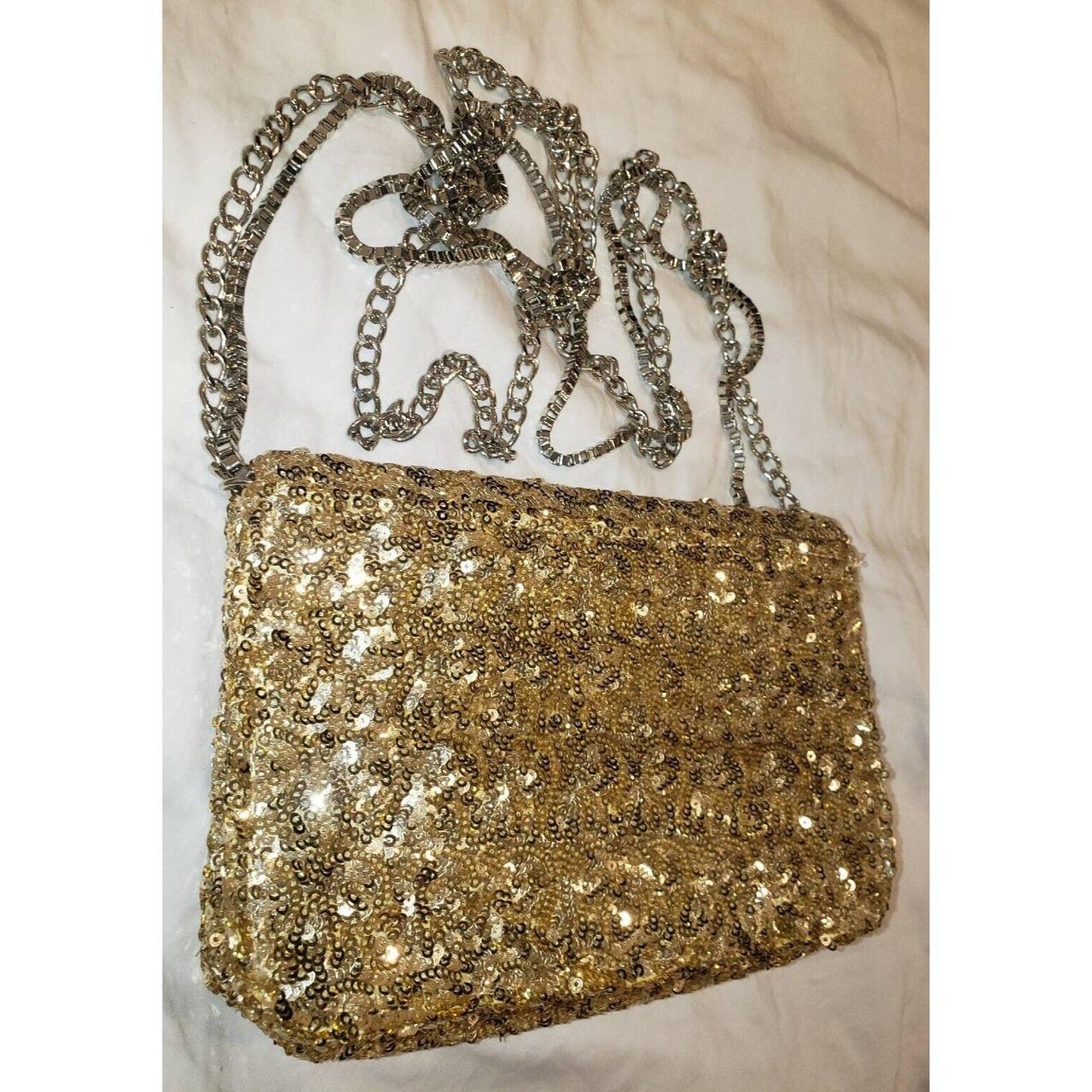 Gold Sequin Chain Cross Body Bag