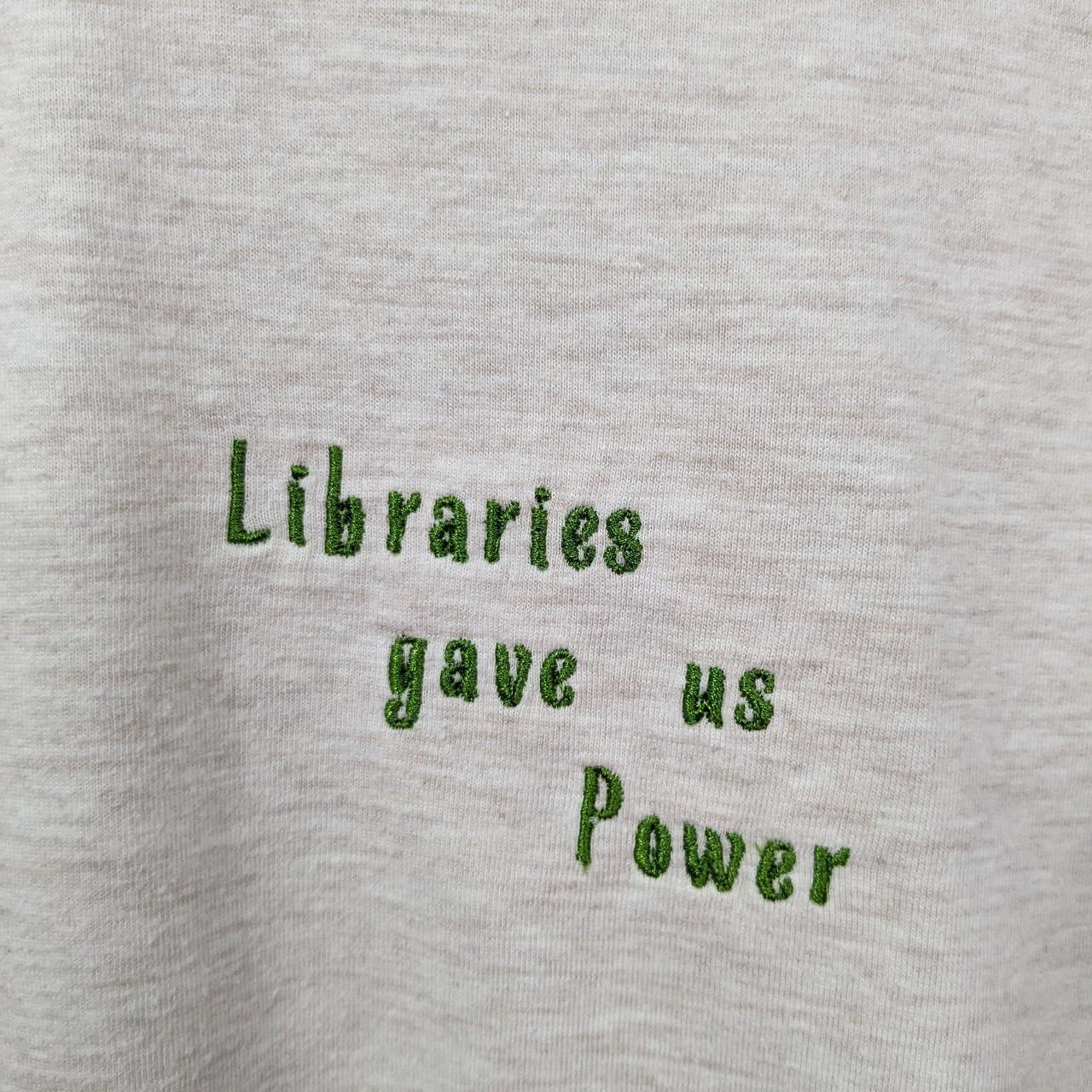 Size M Reworked Beige Tshirt Embroidered 'Libraries... Depop