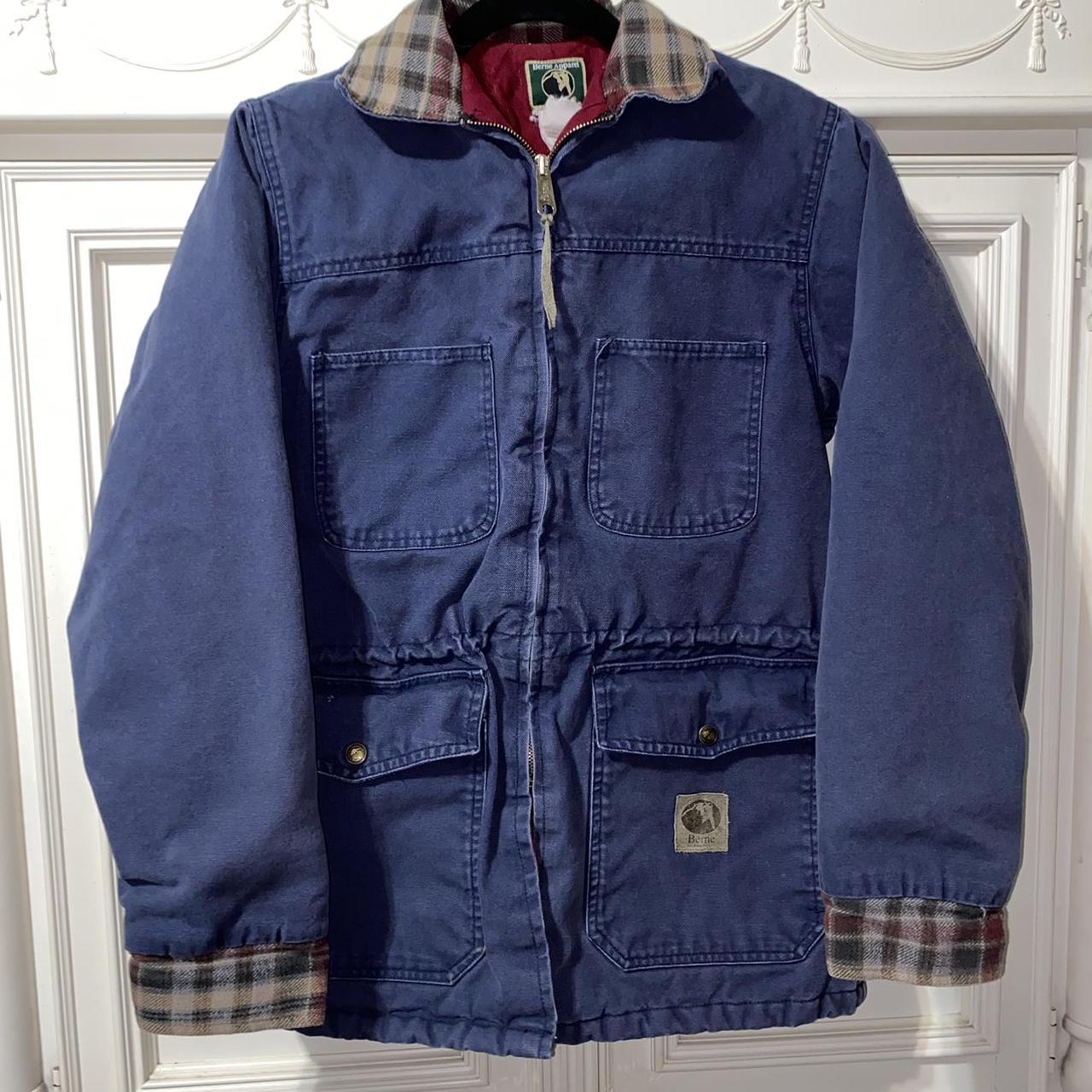 Vintage Berne Apparel blue with flannel trim canvas... - Depop