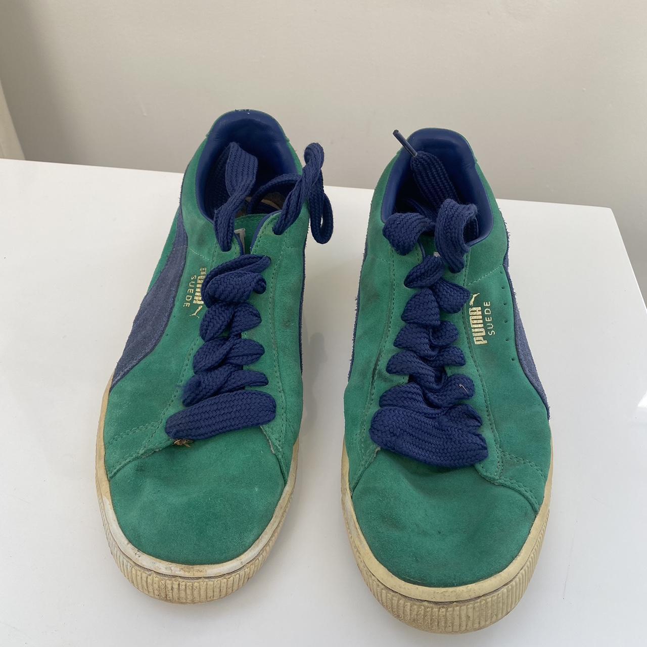 Puma Men's Green and Navy Trainers | Depop