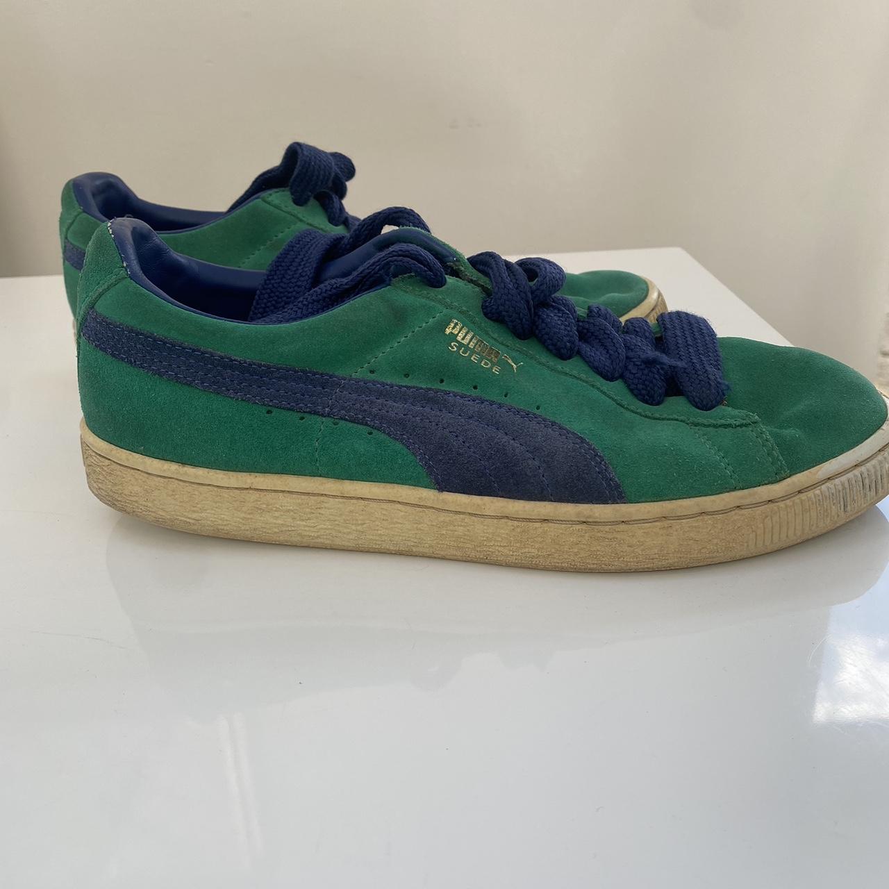 Puma Men's Green and Navy Trainers | Depop