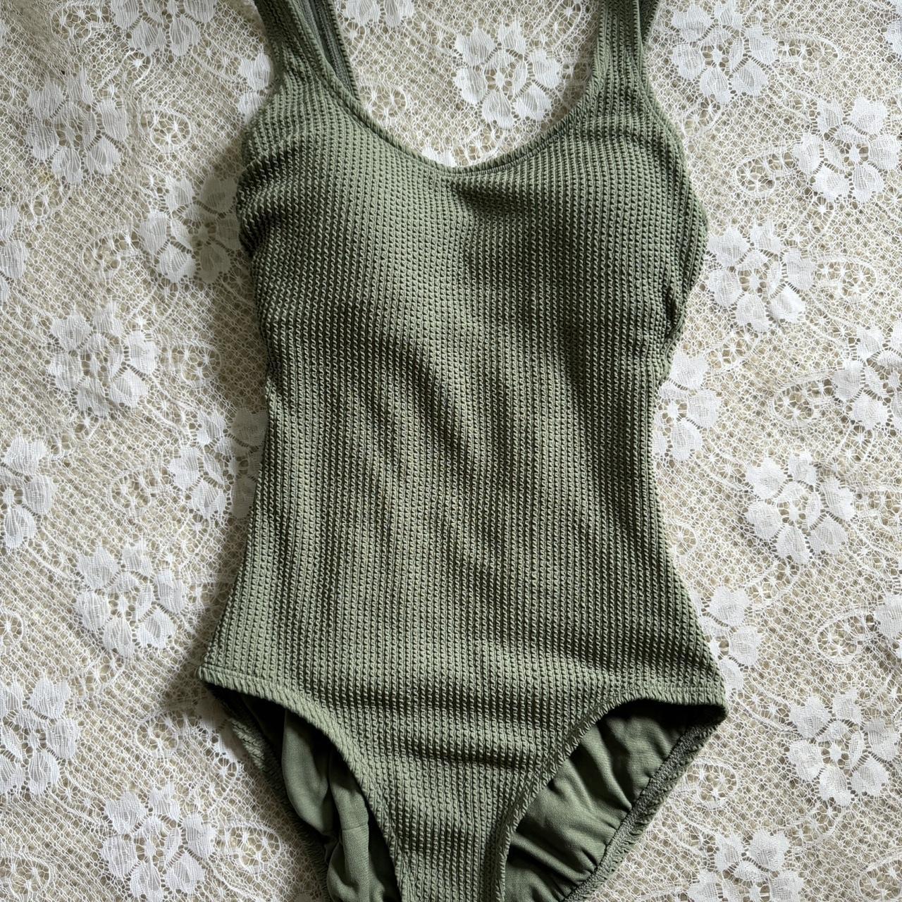 Olive Green Ribbed One Piece Swimsuit Like Depop