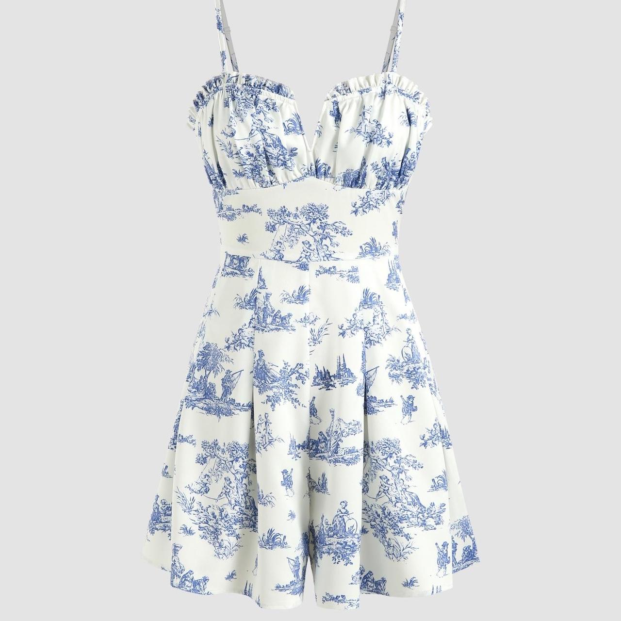 Cider Women's White and Blue Playsuitromper Depop