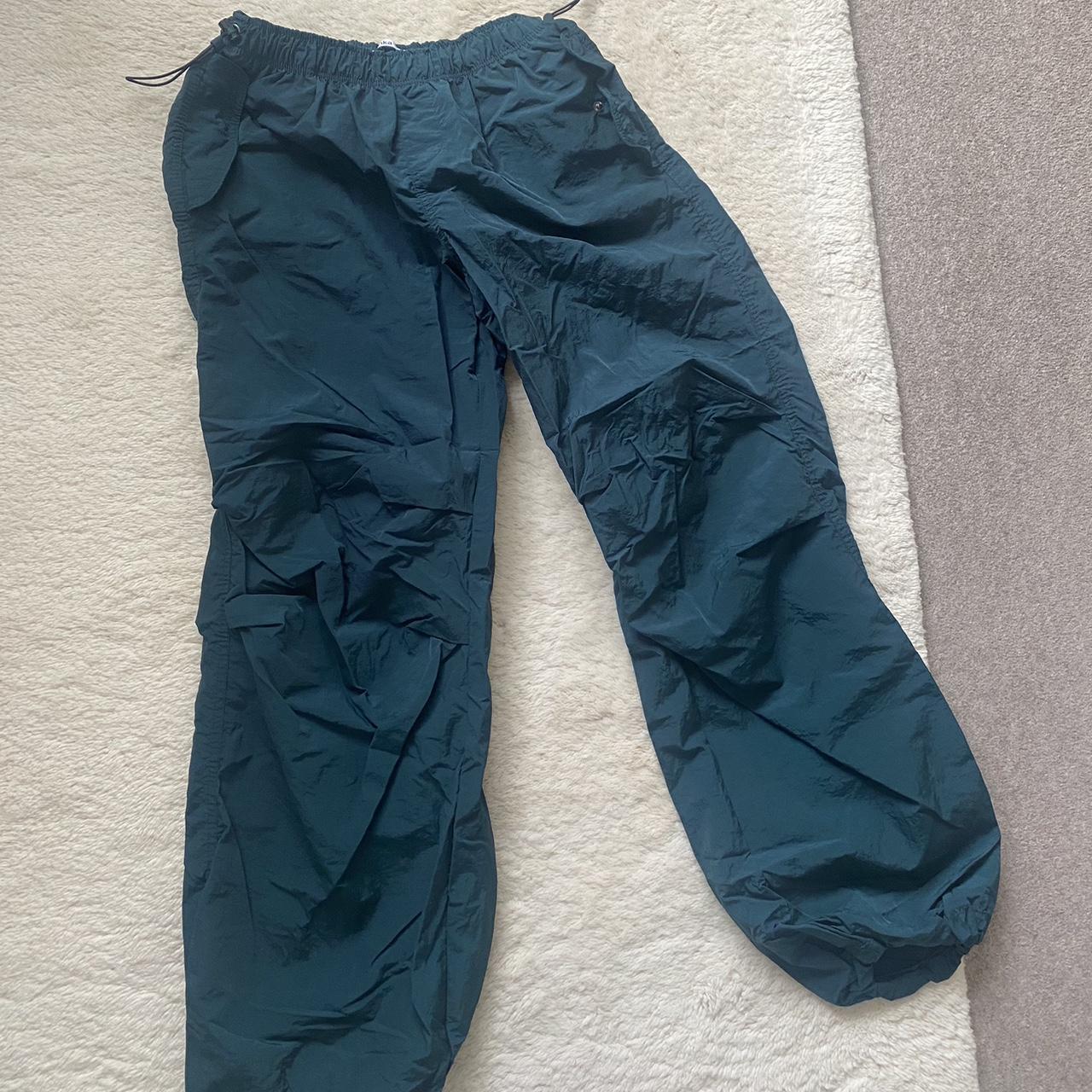 Bershka parachute pants Dark green / forest green... - Depop