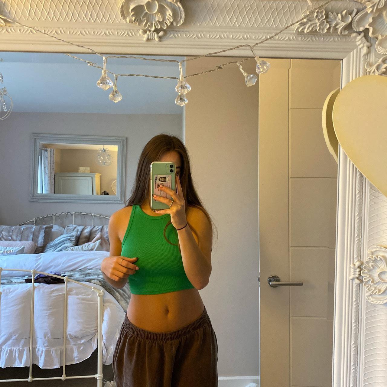 Green zara racer back top Zara crop top Crop vest... Depop