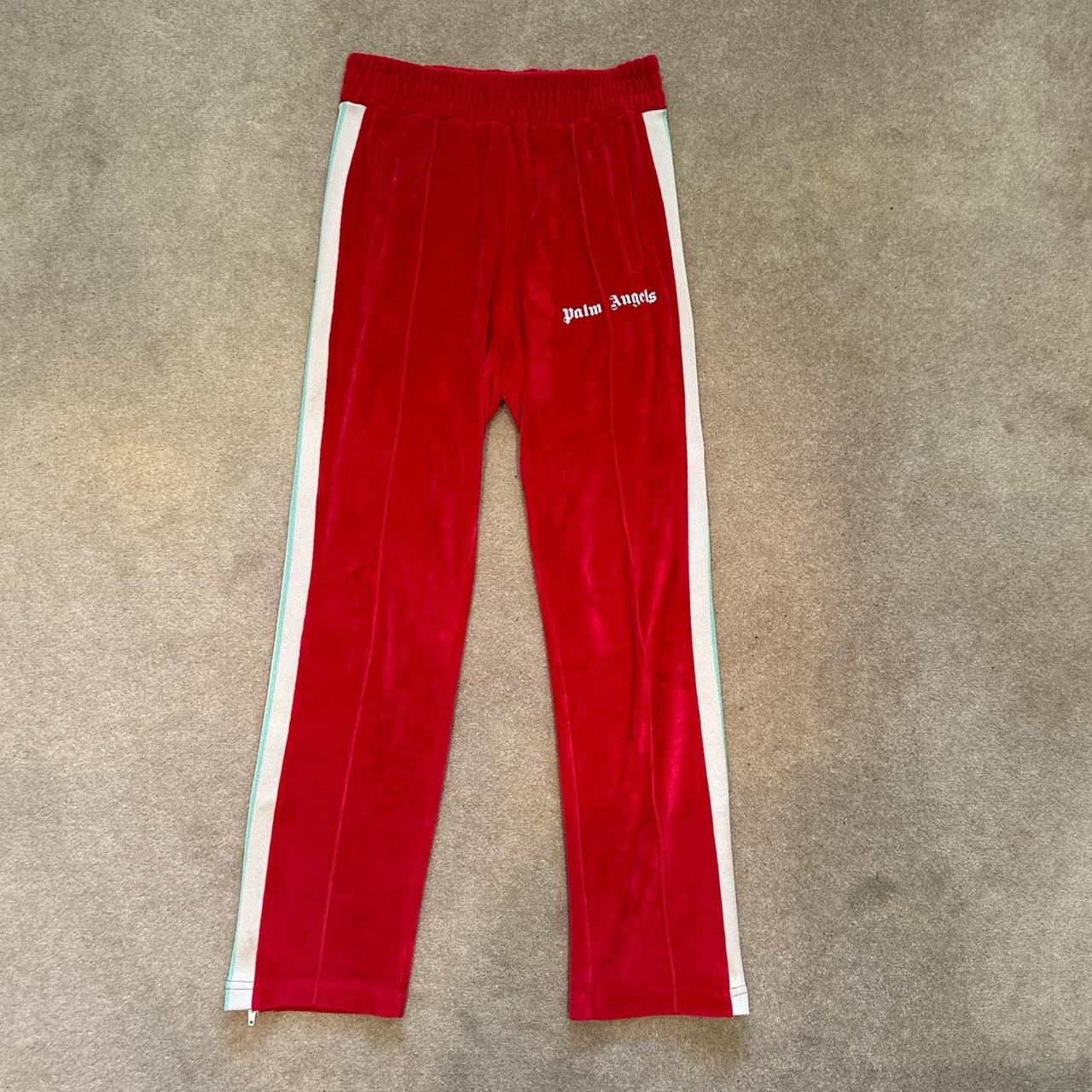 Red PALM ANGELS VELOUR Track Pants Size: M Used -... - Depop