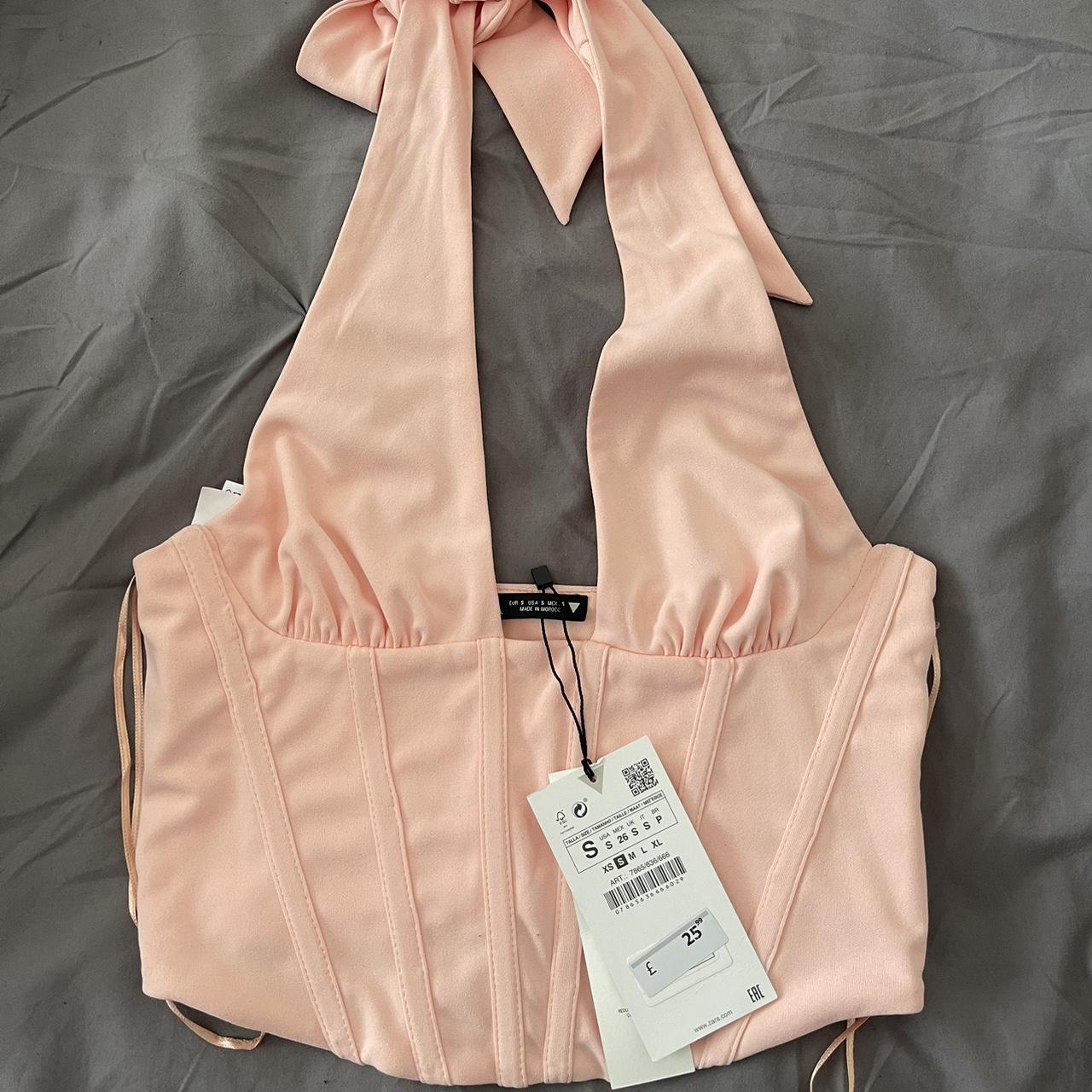 Zara Pink Corset Halter neck top Size Small Brand... Depop