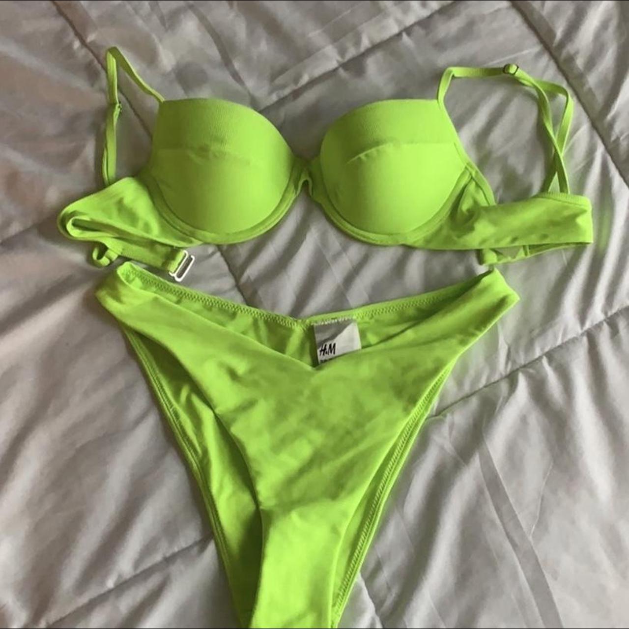 H&M Women's Green and Yellow Bikinisandtankinisets Depop
