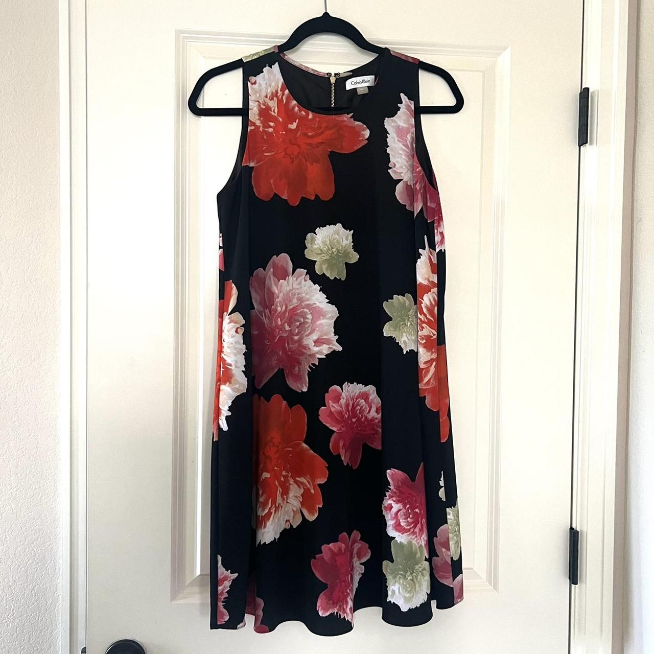 Calvin klein black outlet dress with red flowers