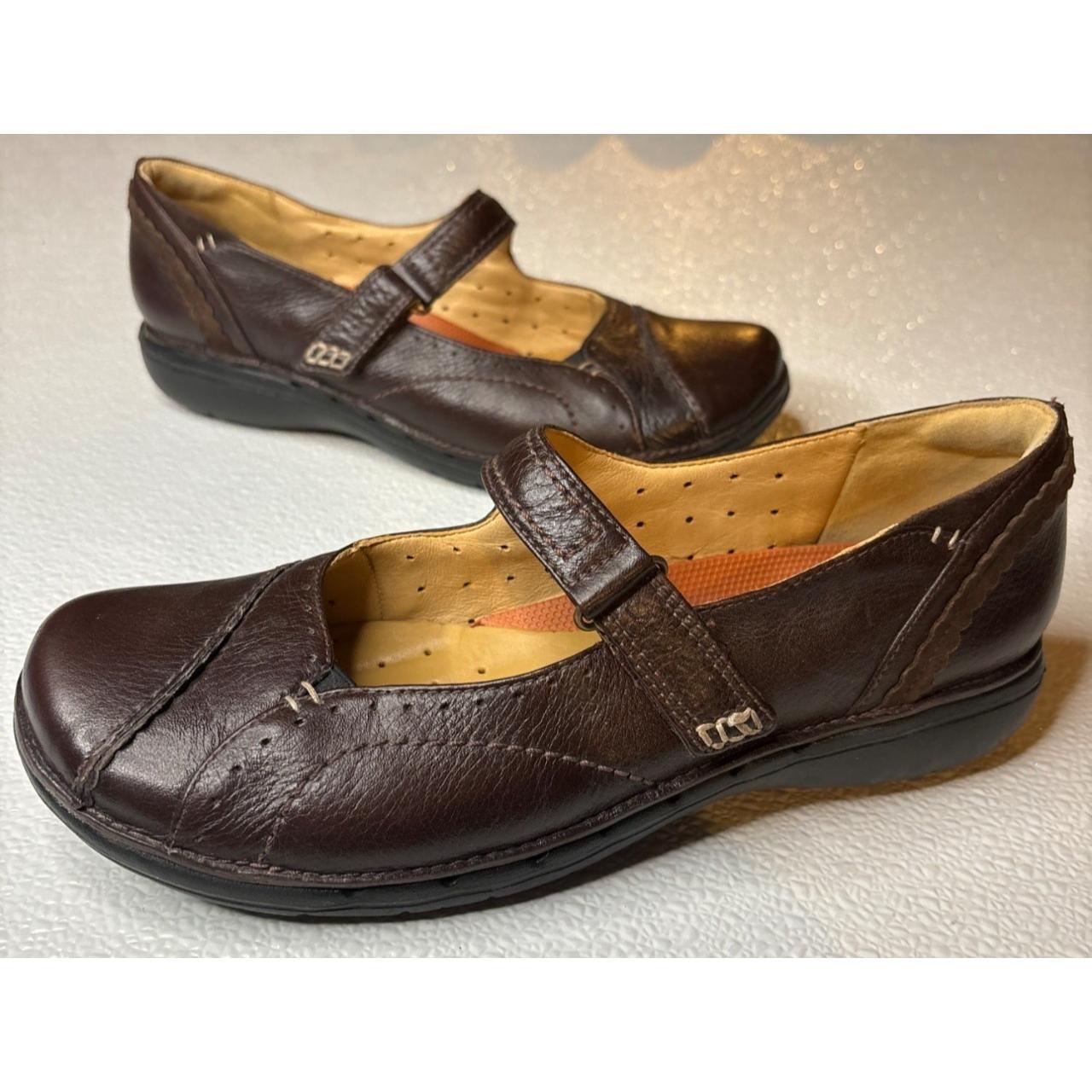 Clarks Unstructured Brown Leather Mary Jane Shoes. Depop