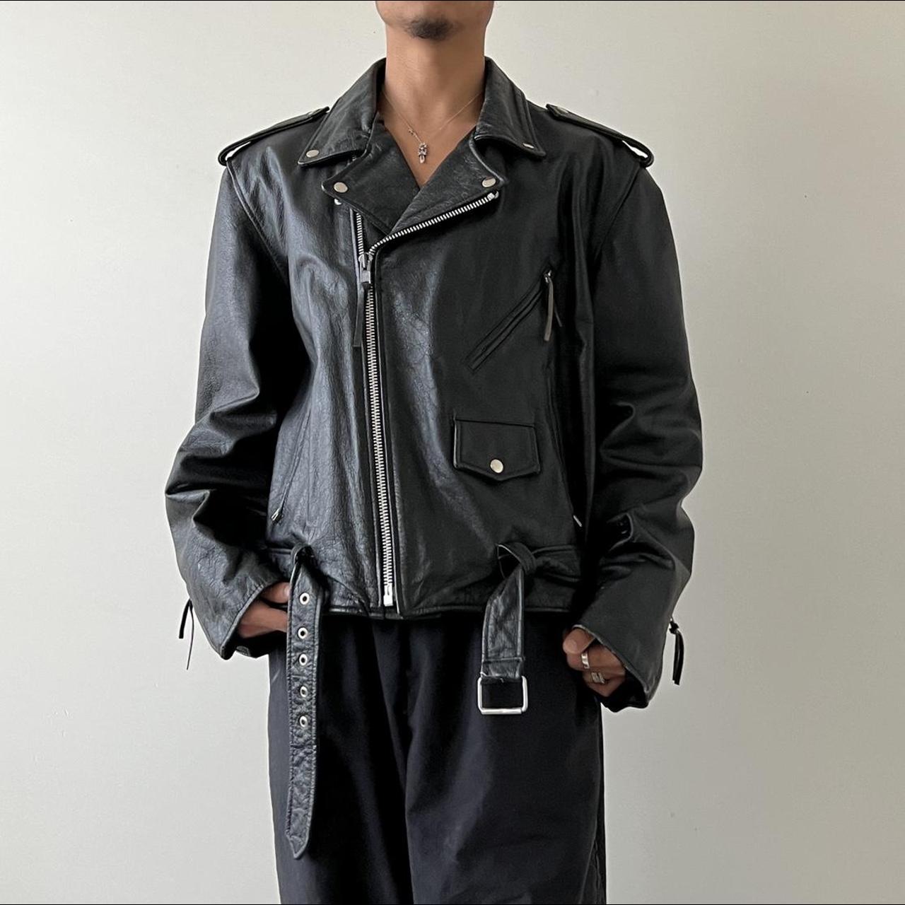 Vintage Leather Biker Jacket Measurements Length:... - Depop