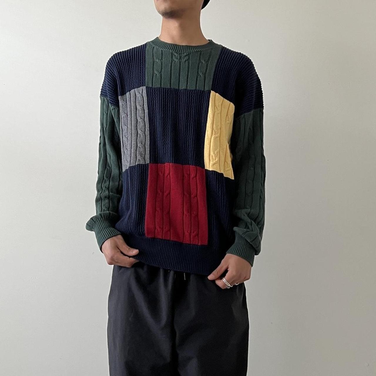 Vintage Color Block Cable Knit Sweater
