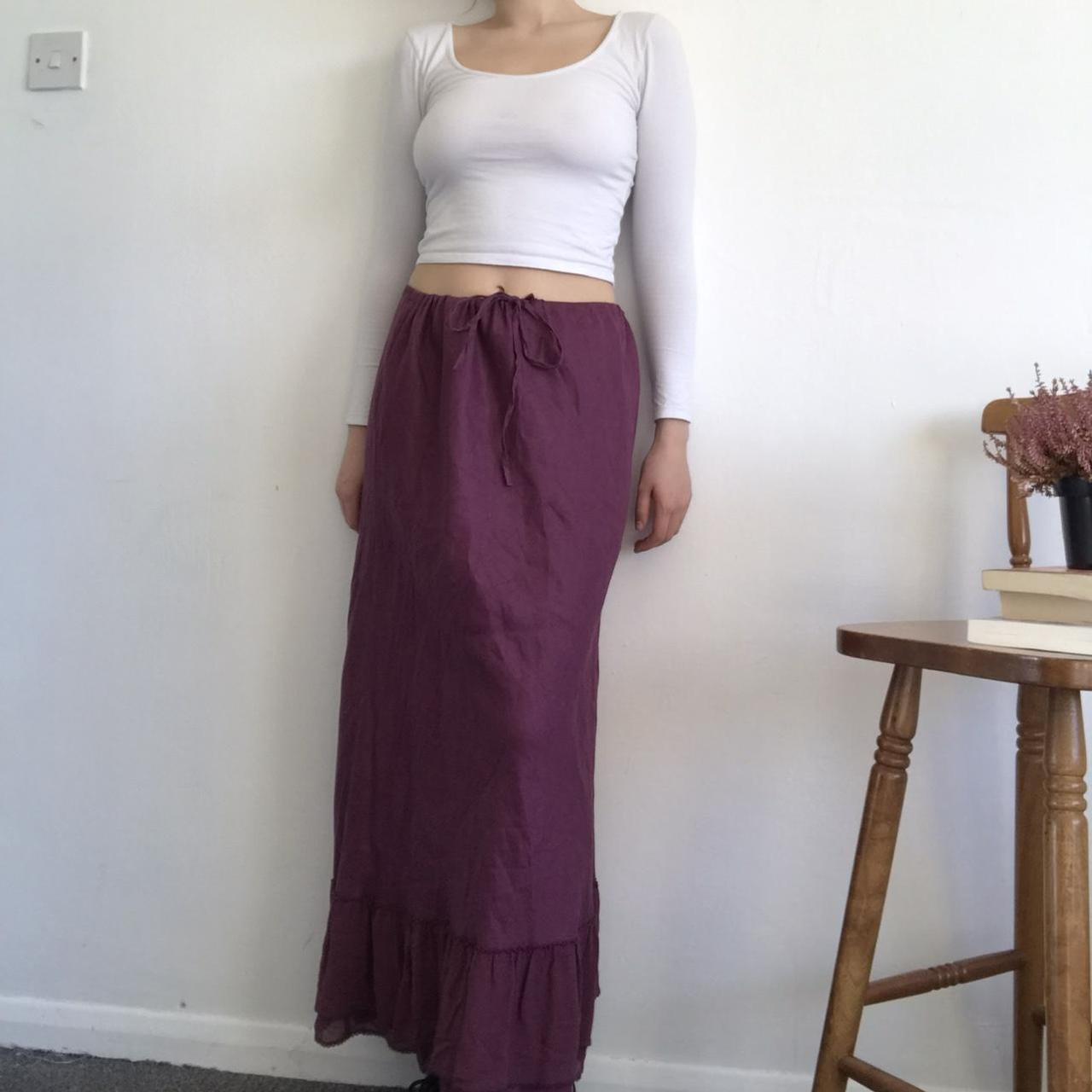 Purple linen maxi skirt Cute floral detail on hem... Depop
