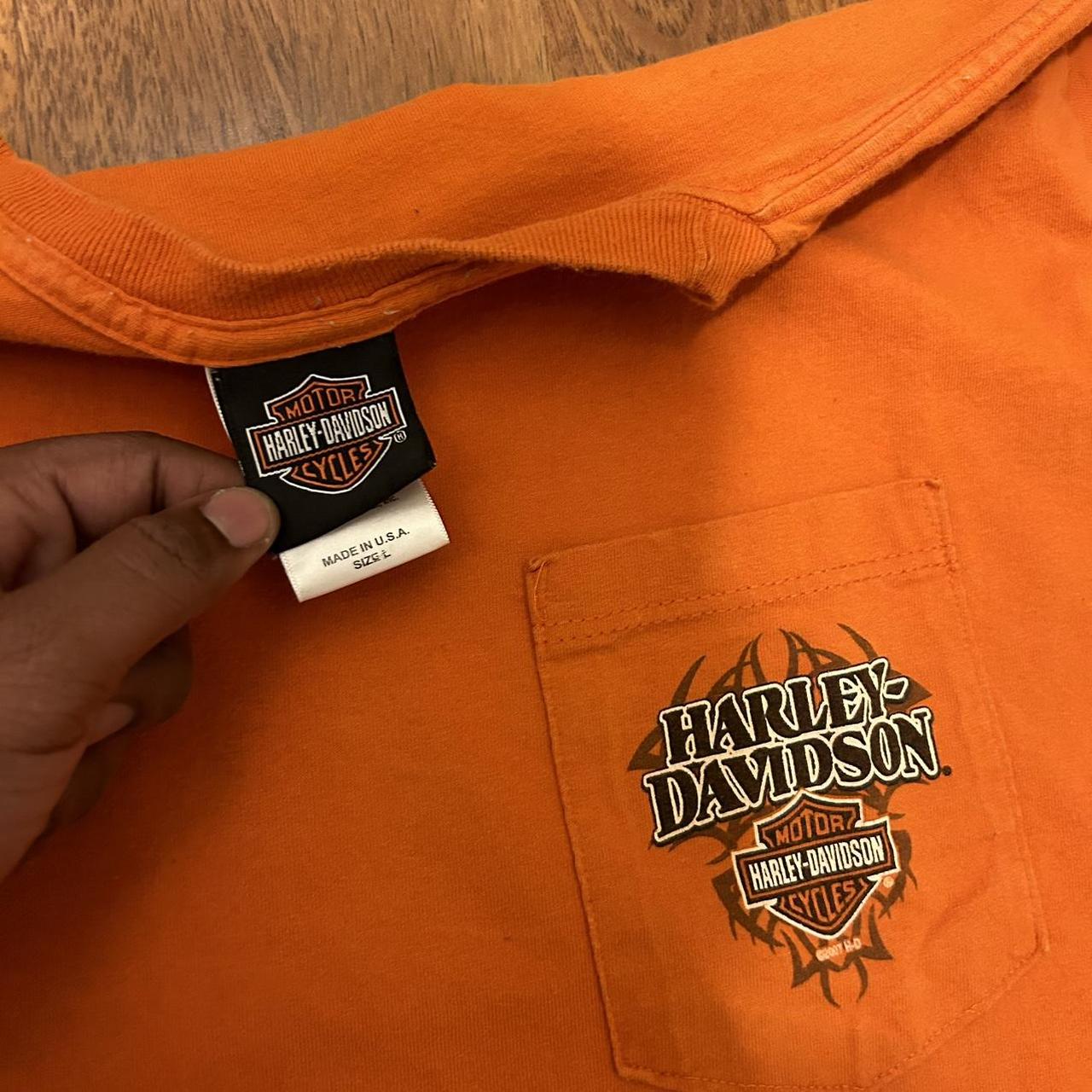 Harley Davidson Men's Orange T-shirt | Depop