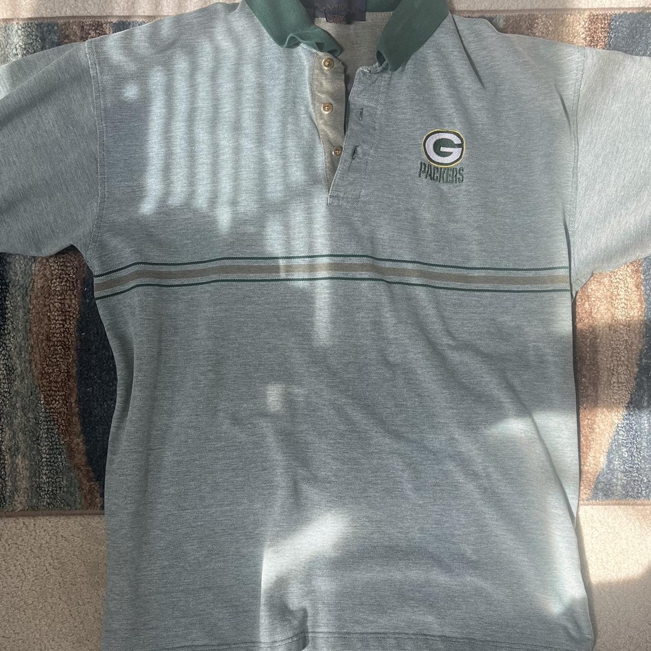 Antigua Green Bay Packers Neon Green Striped Polo - Depop