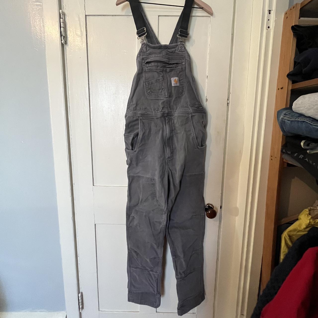 Grey Carhartt overalls with double knees, size 32 in... - Depop