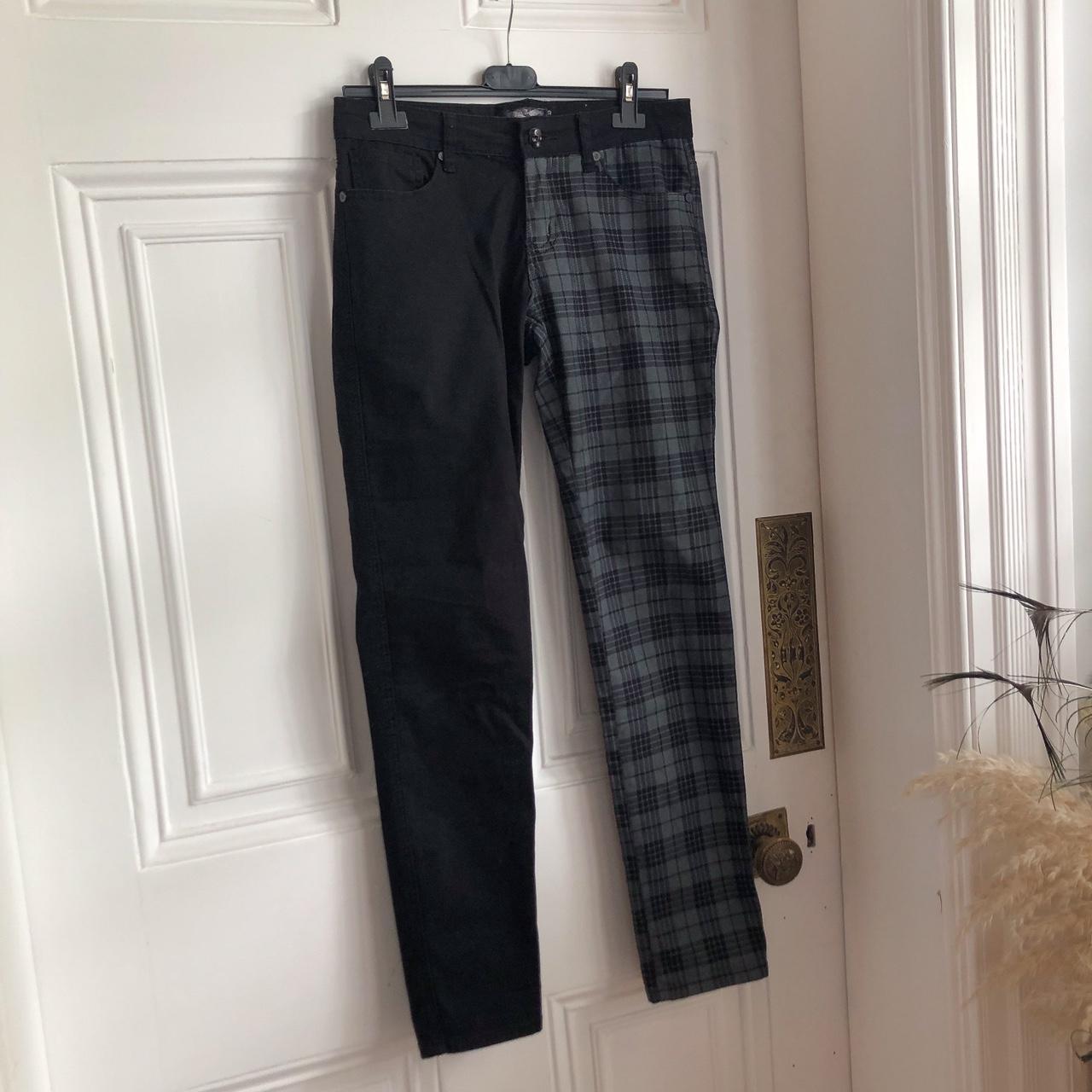 Asymmetrical low rise half black half grey checked... Depop