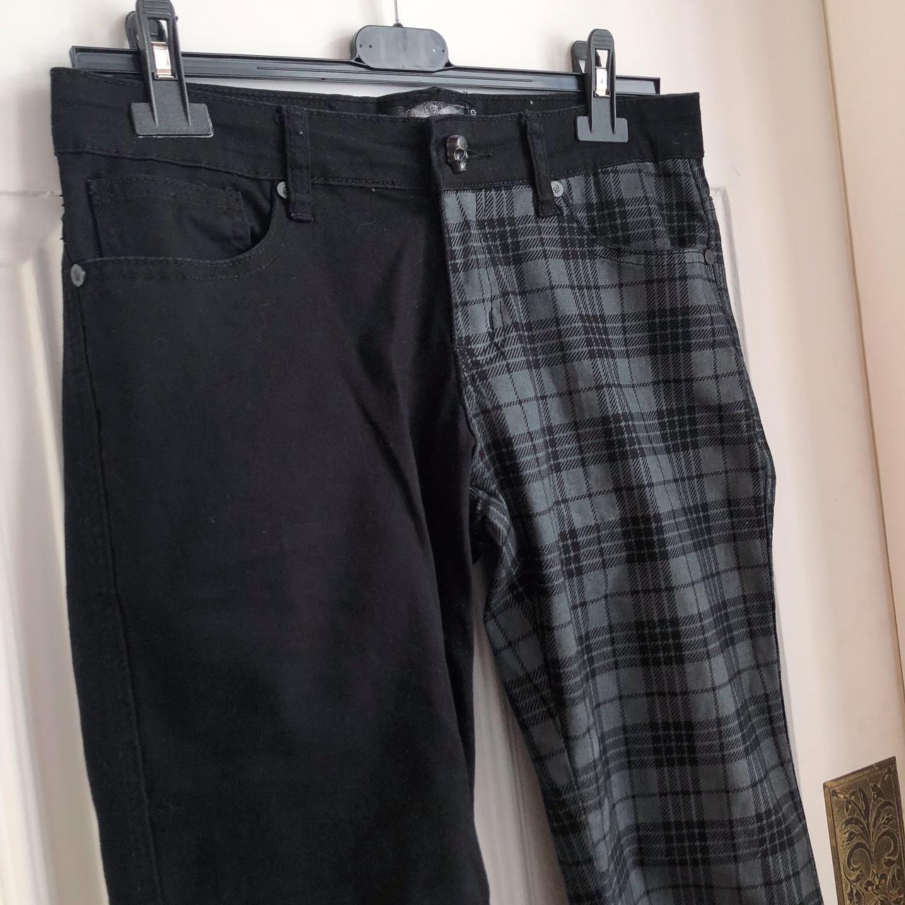 Asymmetrical low rise half black half grey checked... Depop