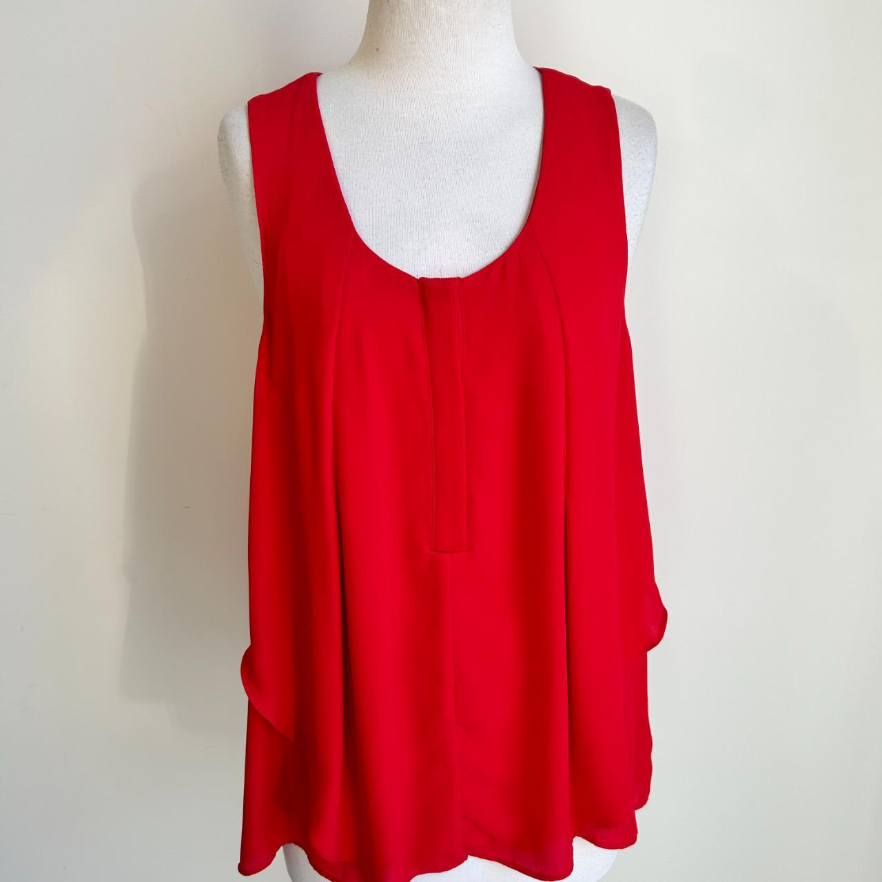 WISH Ladies Red Pleated Sleeveless Floating Tunic... - Depop