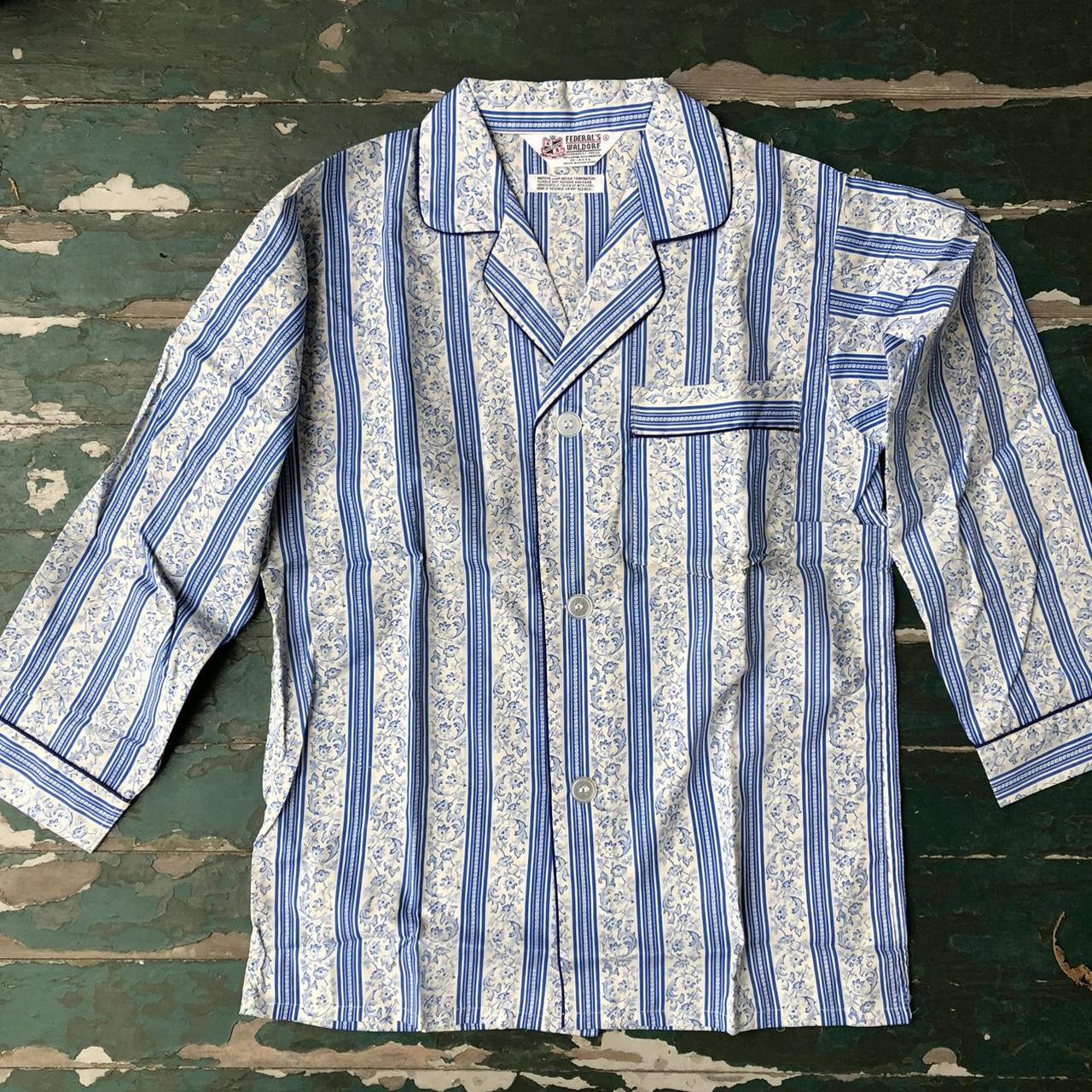 トップス vintage Euro cotton pajama shirt 60s 70s Vintage 70s Pale Yellow Beige and Brown Patterned Cotton
