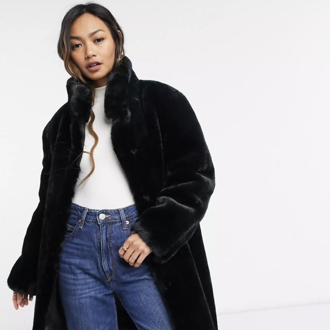 mango black faux fur coat