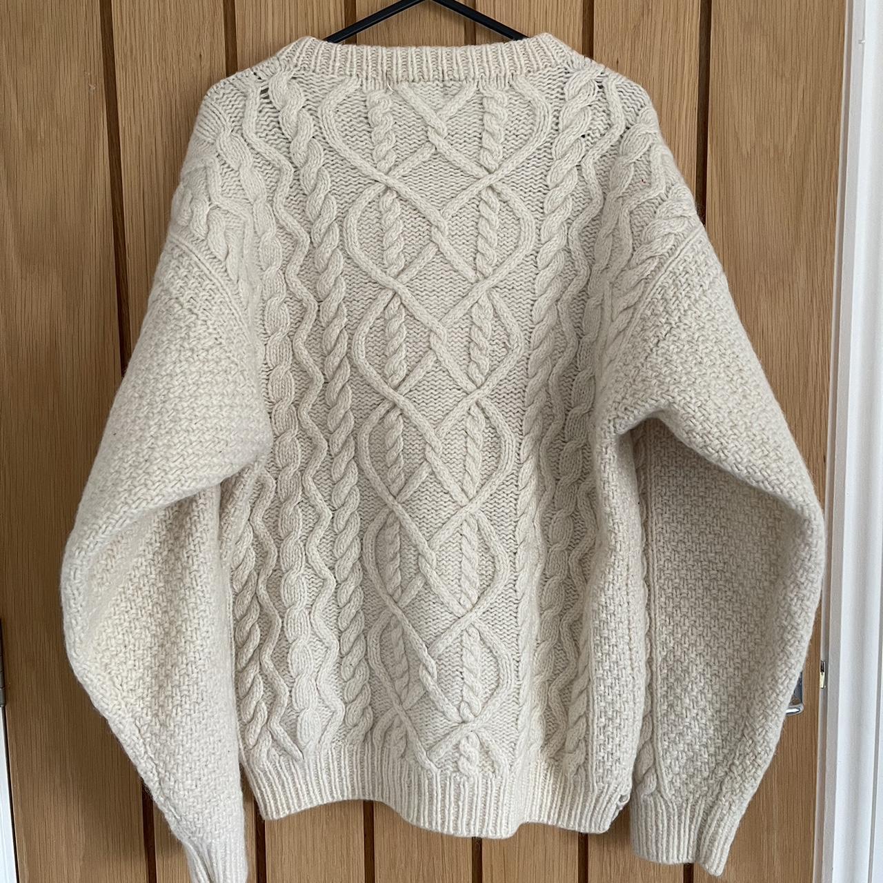 vintage hand knit chunky cable knit jumper thick... - Depop