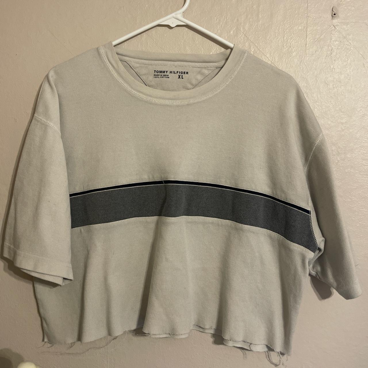 Cropped Tommy Hilfiger Tee Size XL but can fit... - Depop