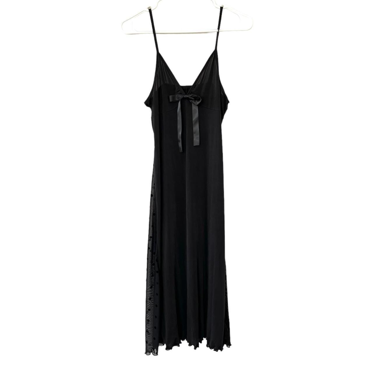 Y2K black slip dress with mesh polka dot side panels... - Depop