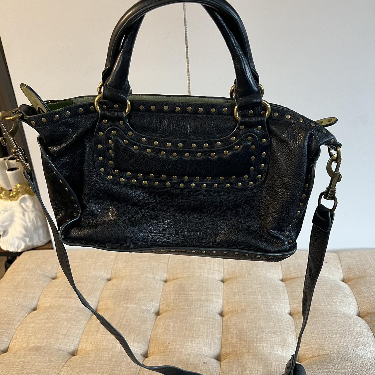 Liebeskind studded black leather bag . Green suede... - Depop